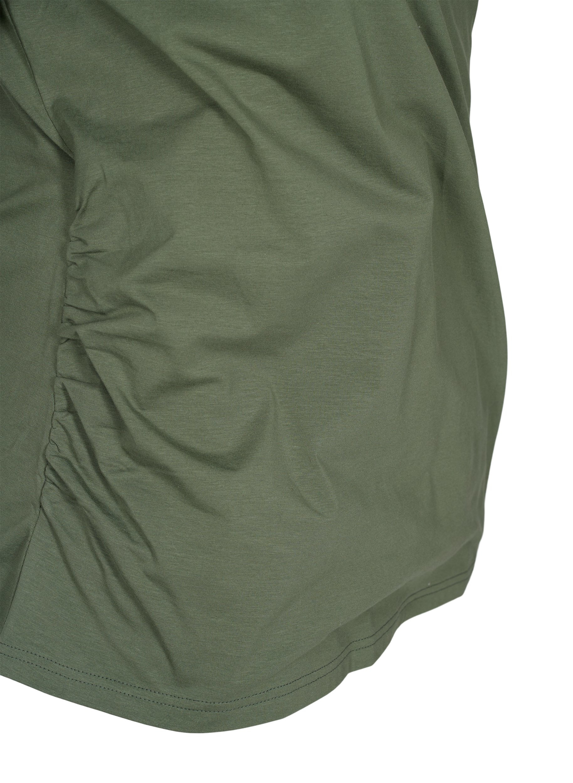Bomulds bluse med 3/4 ærmer og wrap, Thyme, Packshot image number 3
