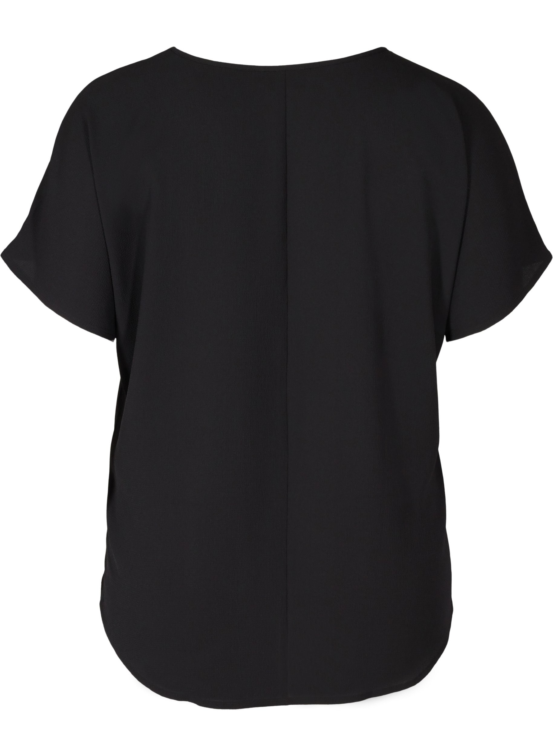 Bluse med korte ærmer og rund halsudskæring, Black, Packshot image number 1