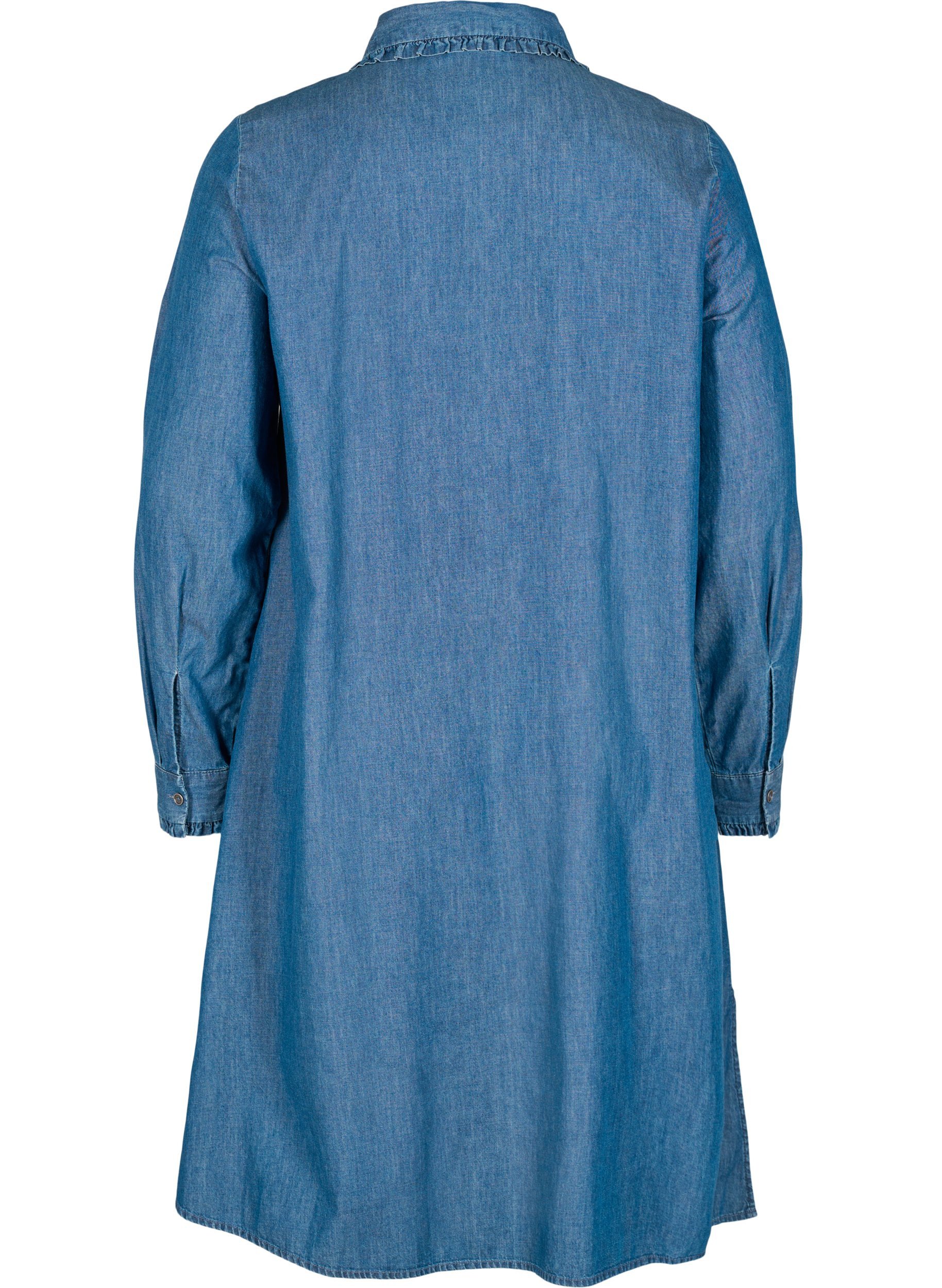 Denimkjole i bomuld med knapper, Blue denim, Packshot image number 1