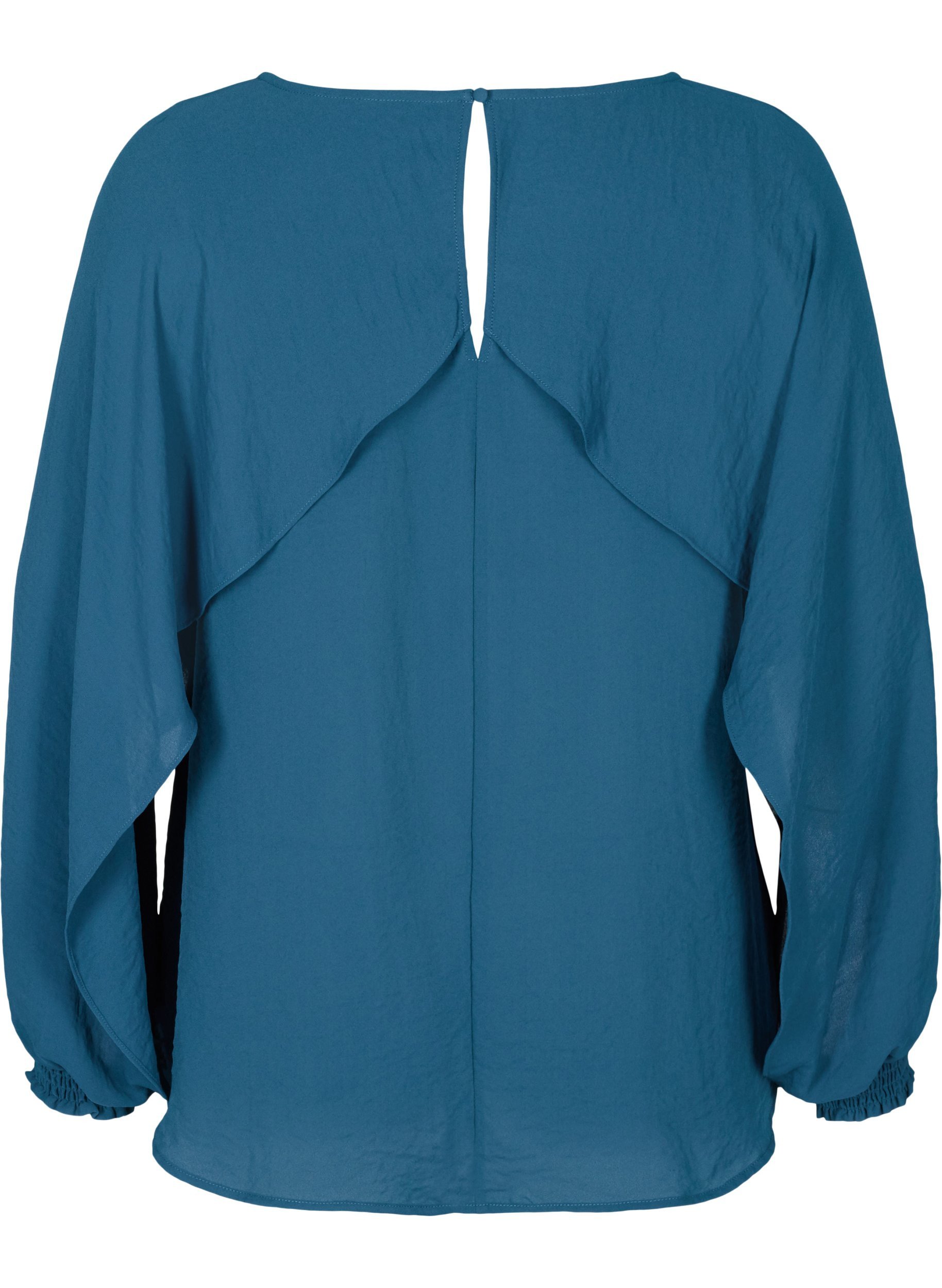 Bluse med ballonærmer og smock, Majolica Blue, Packshot image number 1
