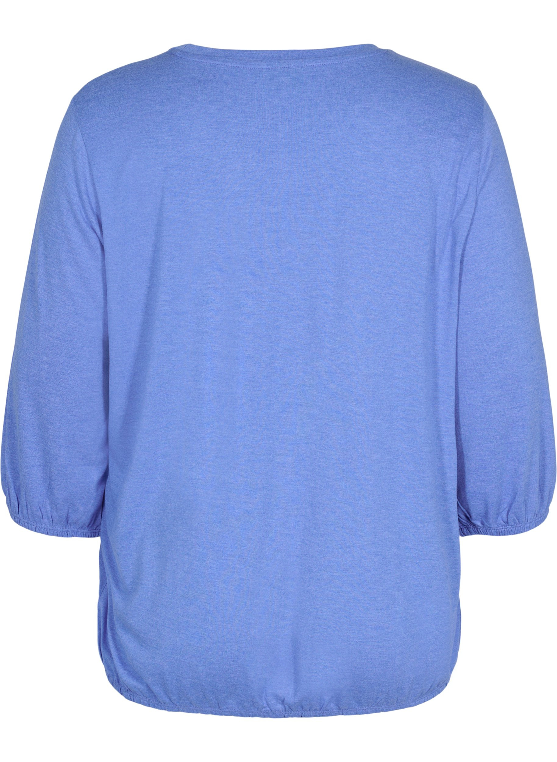 Ensfarvet bluse med 3/4 ærmer, Ultramarine Mel, Packshot image number 1