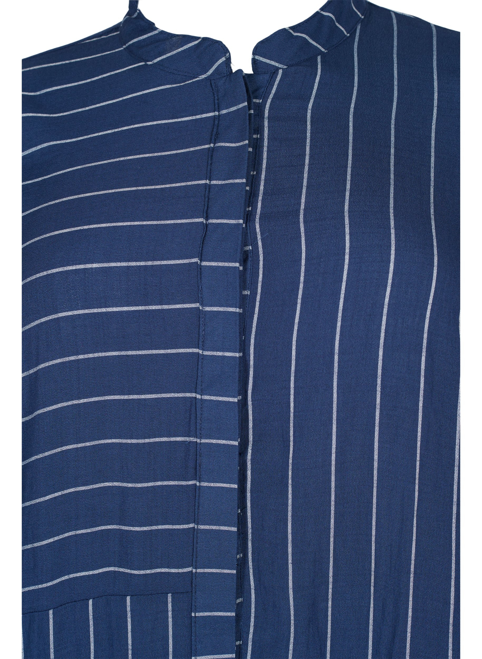 Lang stribet skjorte i viskosemix, Blue/White, Packshot image number 2