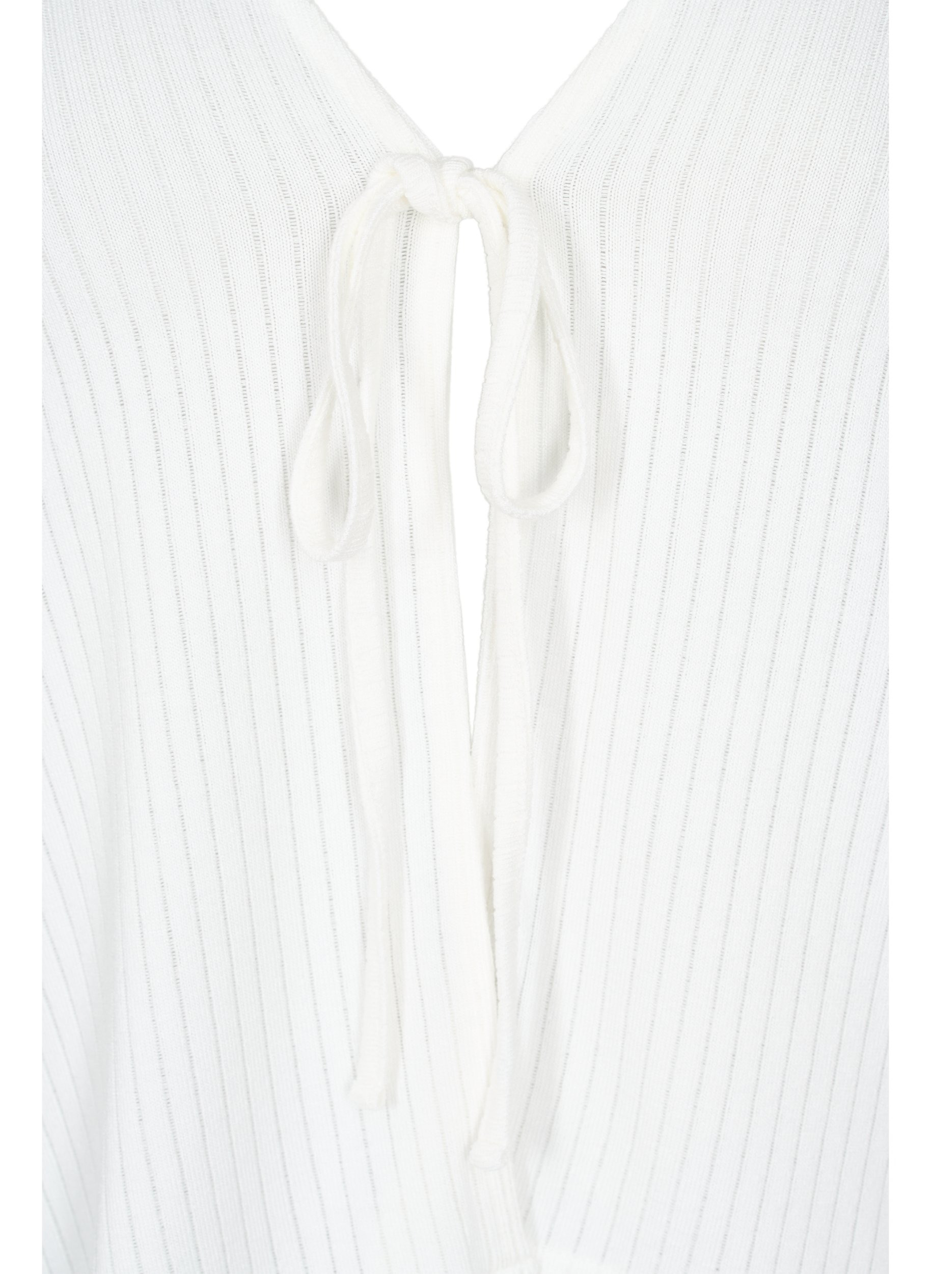 Ribbet cardigan med bindesnøre, White, Packshot image number 2