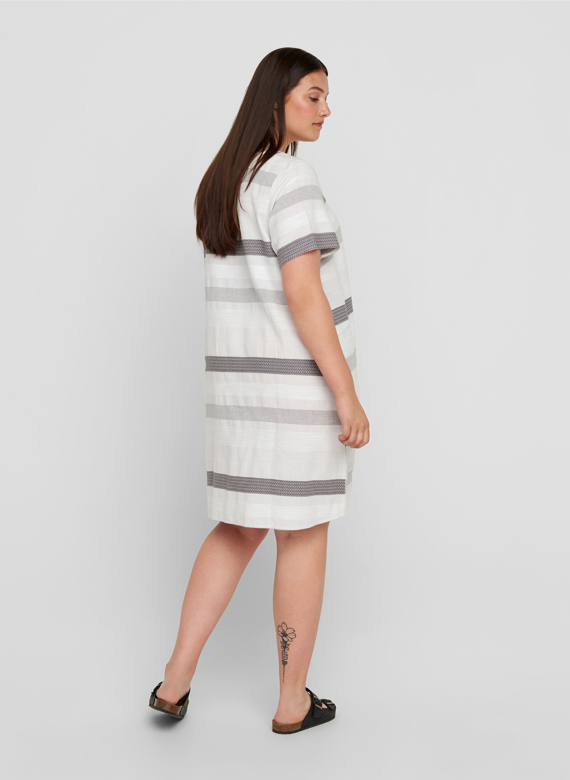 Stribet kjole med korte ærmer, White Stripe, Model image number 1