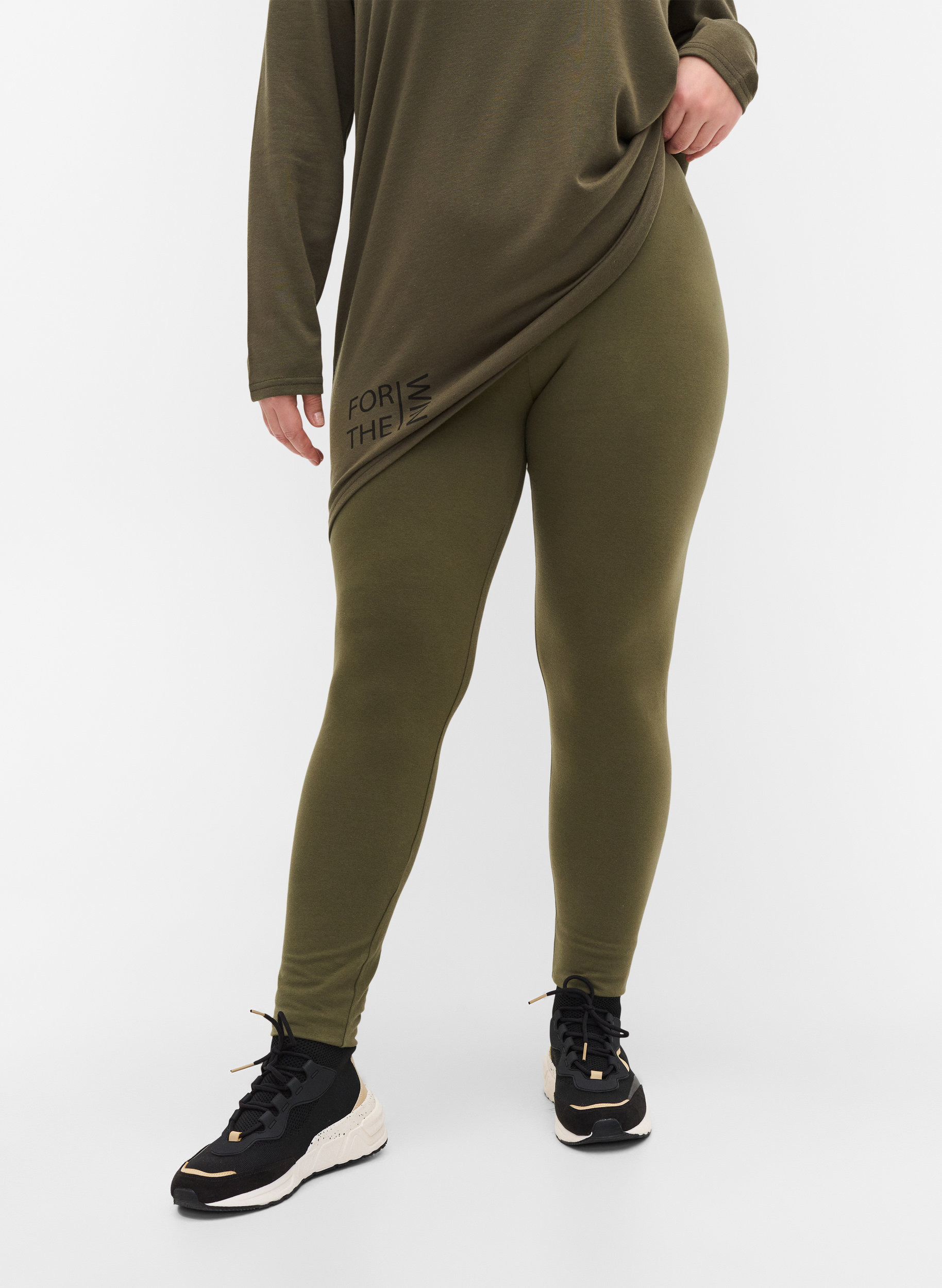 Bomulds leggings med printdetaljer, Ivy Green, Model image number 3
