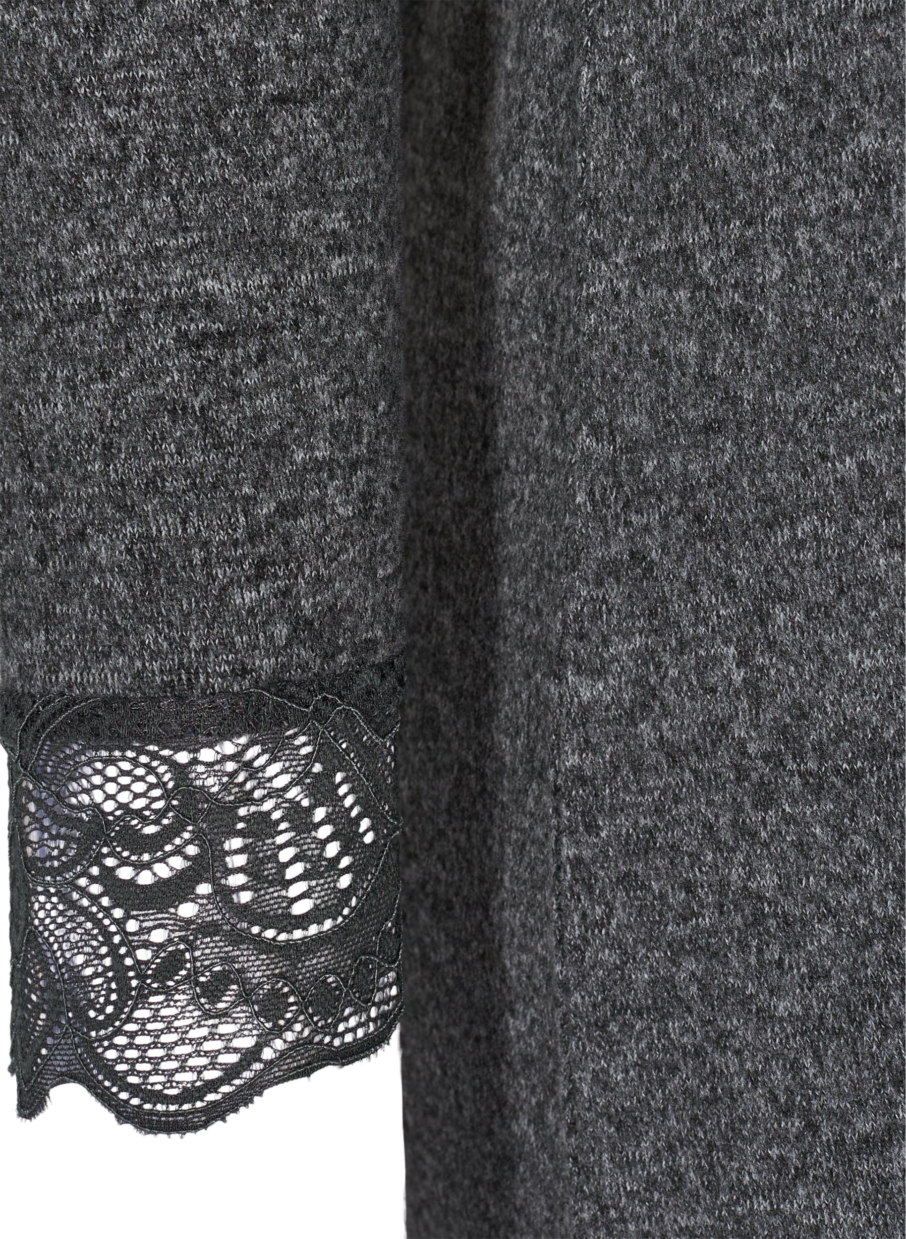Kjole med lange ærmer og blonder, Dark Grey Melange, Packshot image number 3