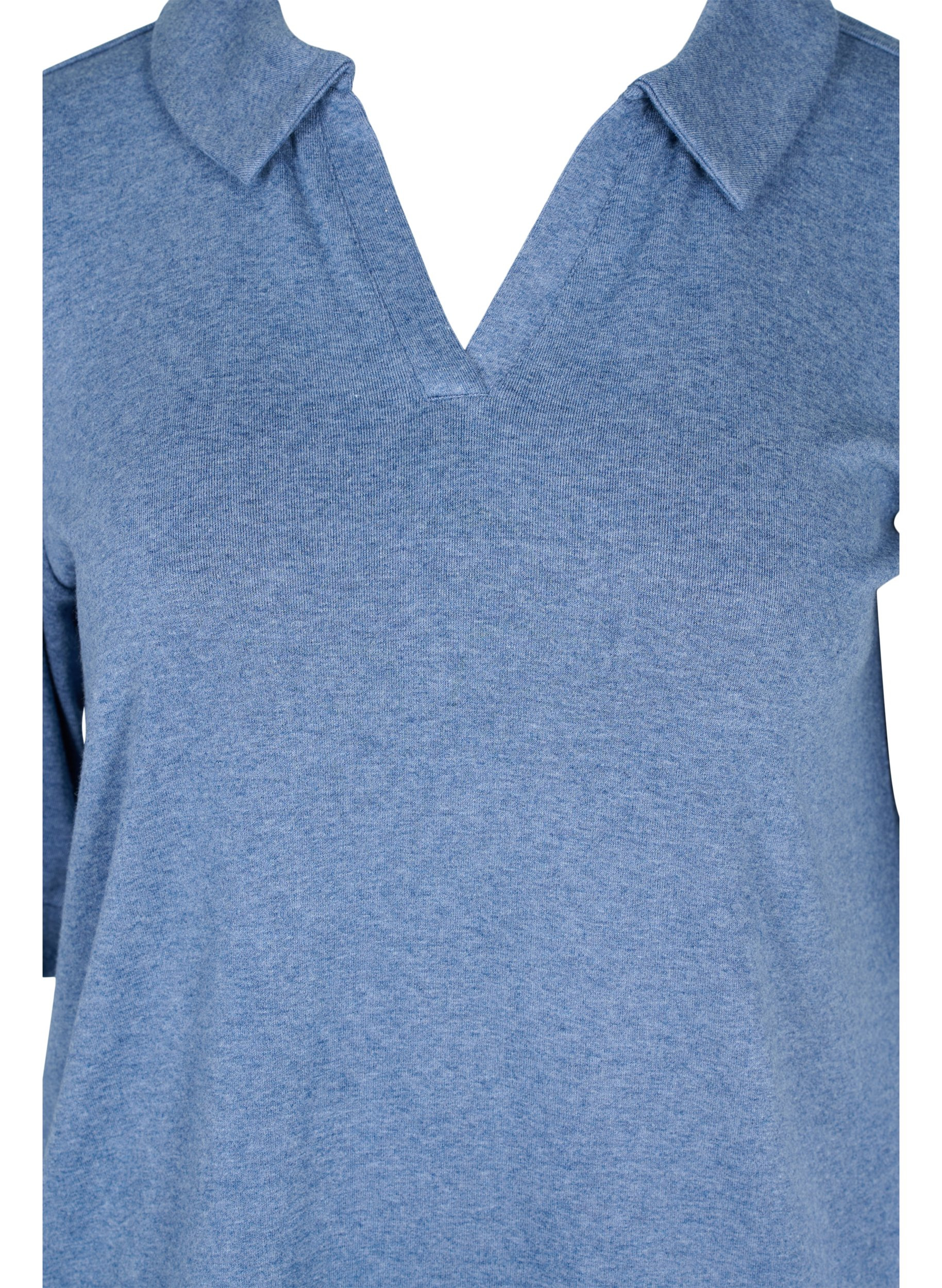 Meleret bluse med krave og 2/4 ærmer, Blue Melange, Packshot image number 2