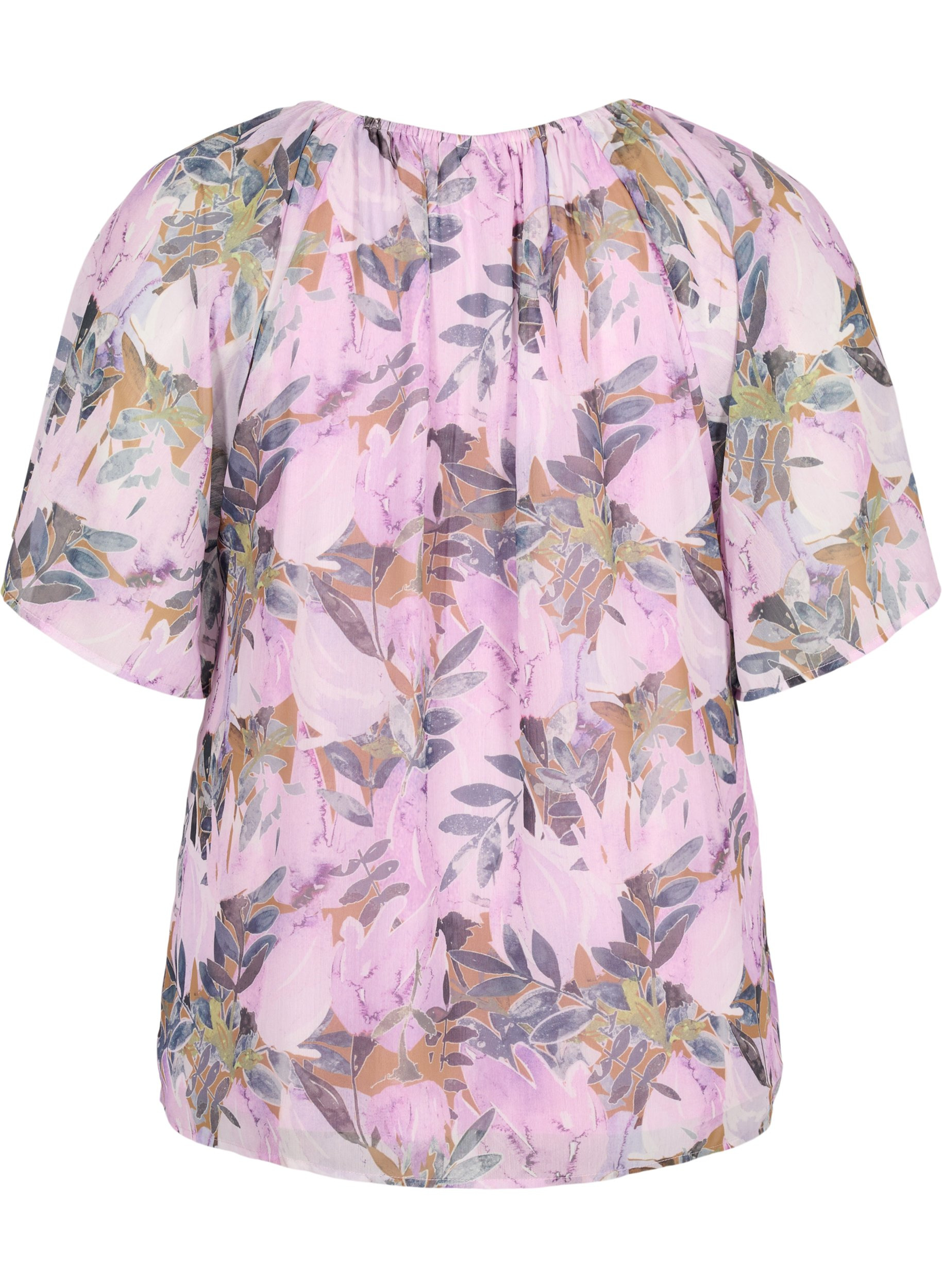Printet bluse med korte ærmer, Orchid Bouquet AOP, Packshot image number 1