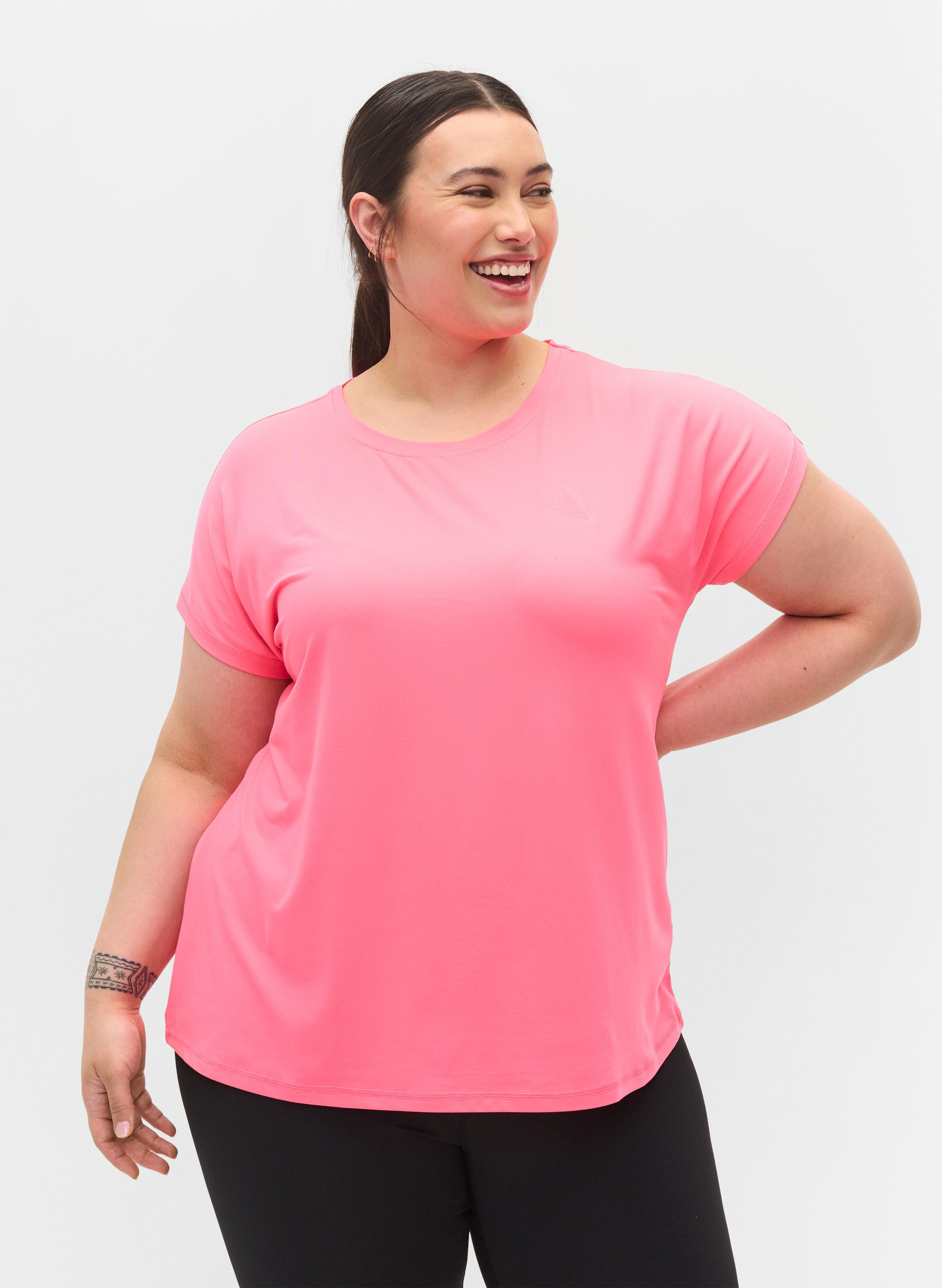 Ensfarvet trænings t-shirt, Neon pink, Model image number 0