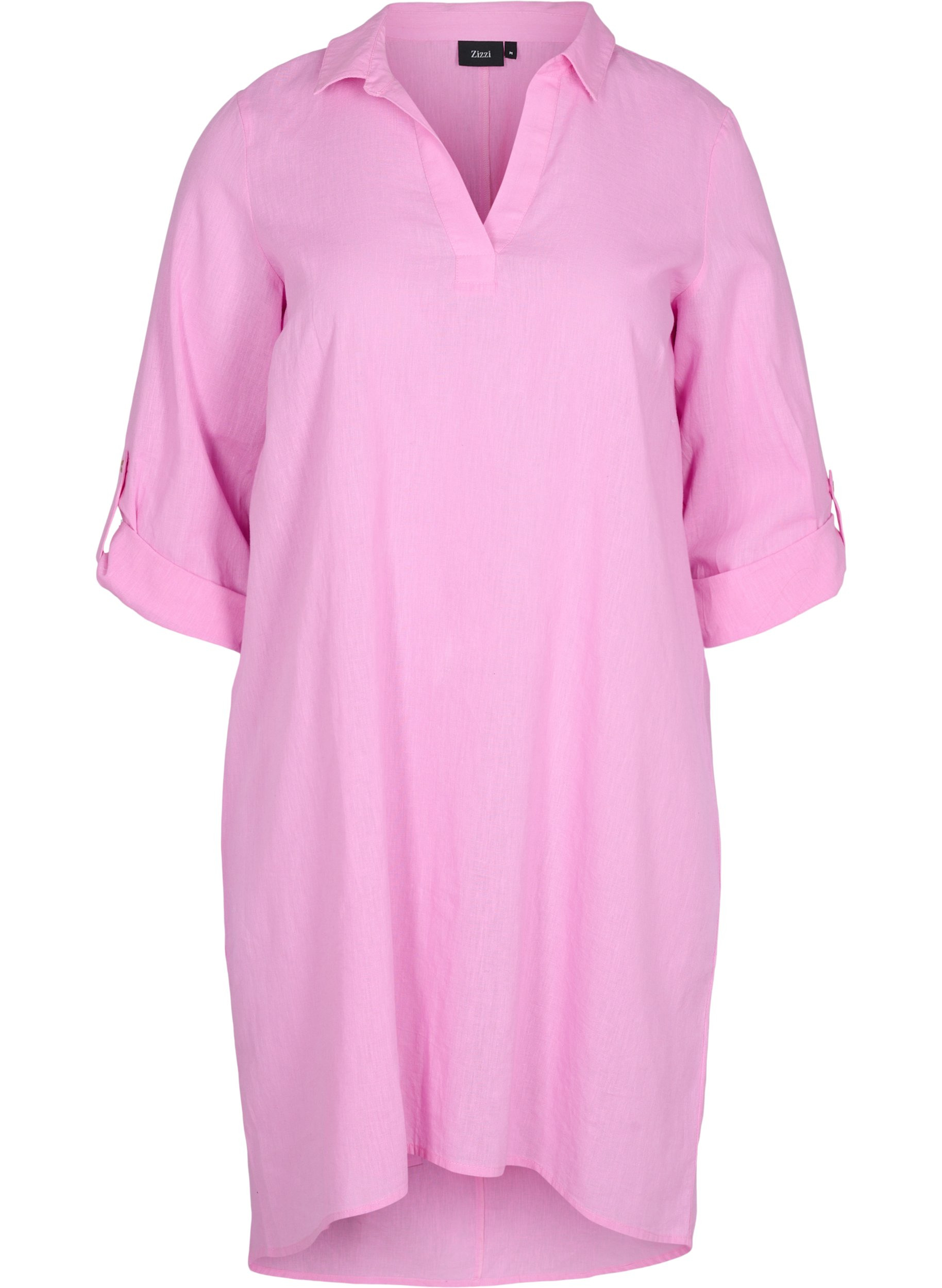 Kjole med v-udskæring og krave, Begonia Pink, Packshot