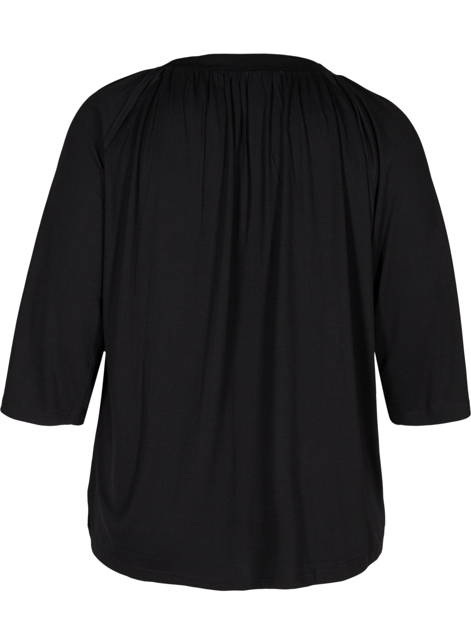 Ensfarvet bluse med 2/4 ærmer, Black, Packshot image number 1