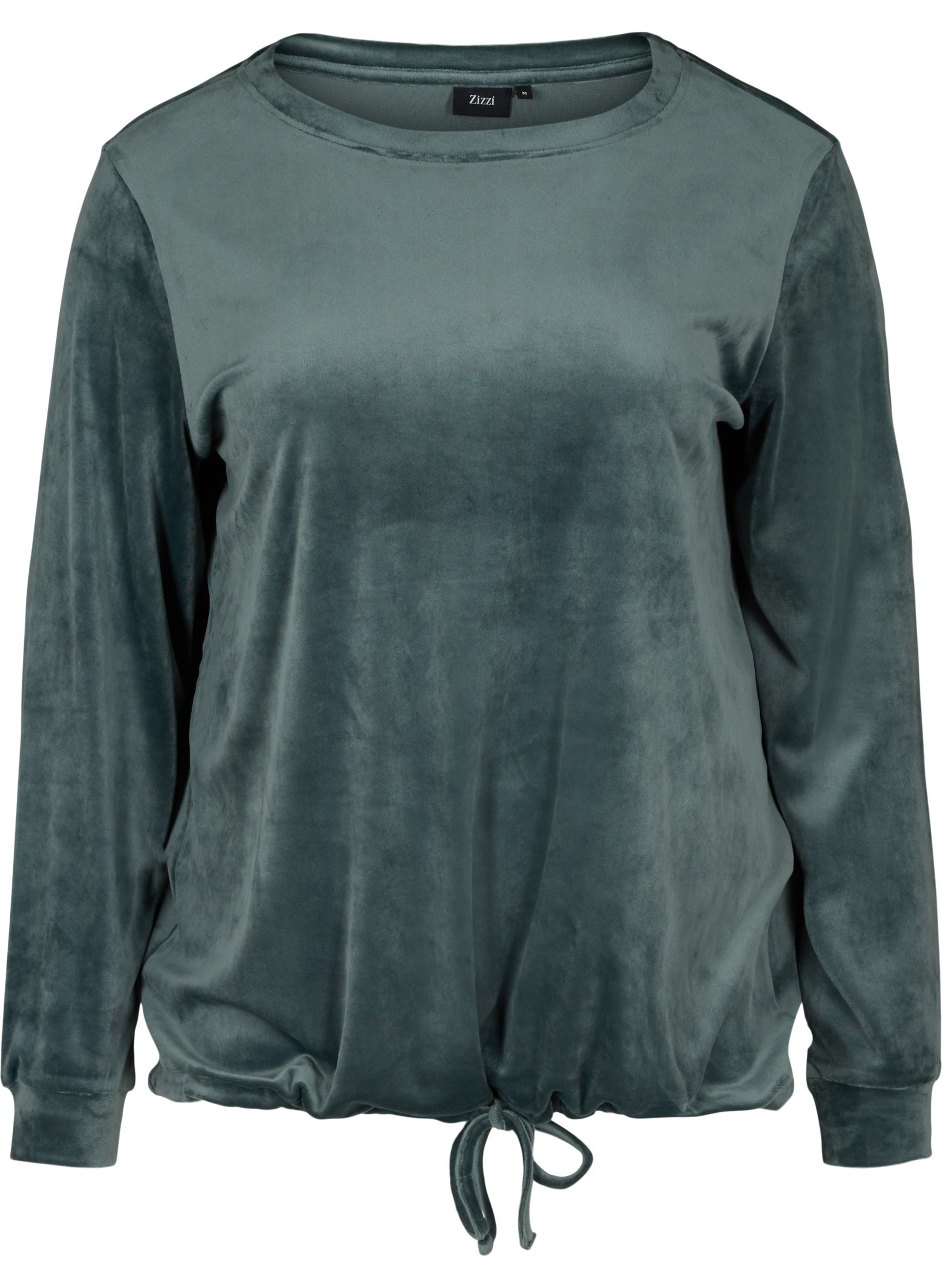 Langærmet velour bluse med bindedetalje, Balsam Green, Packshot image number 0
