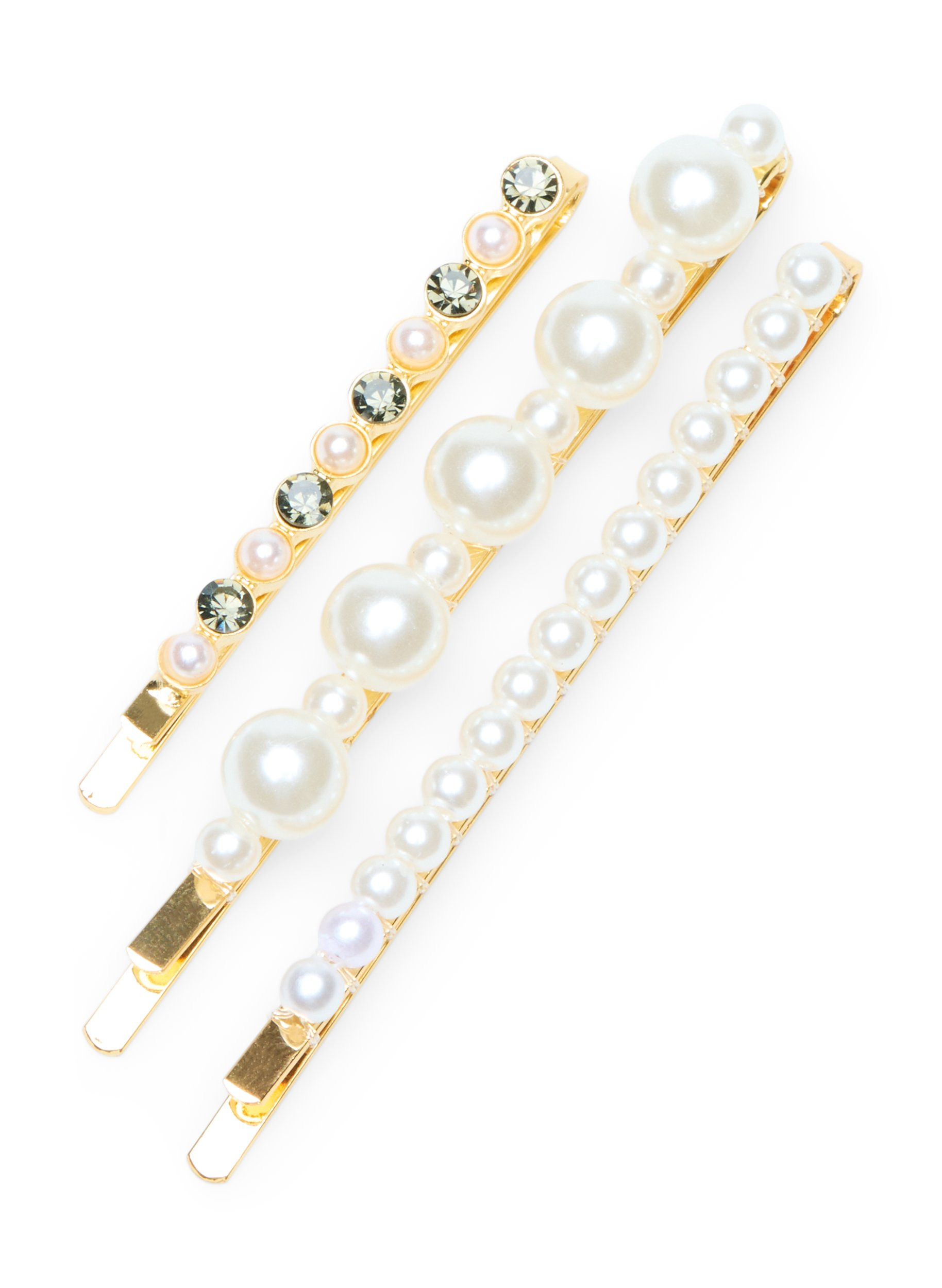 3-pak hårnåle med perler, Pearl, Packshot image number 0
