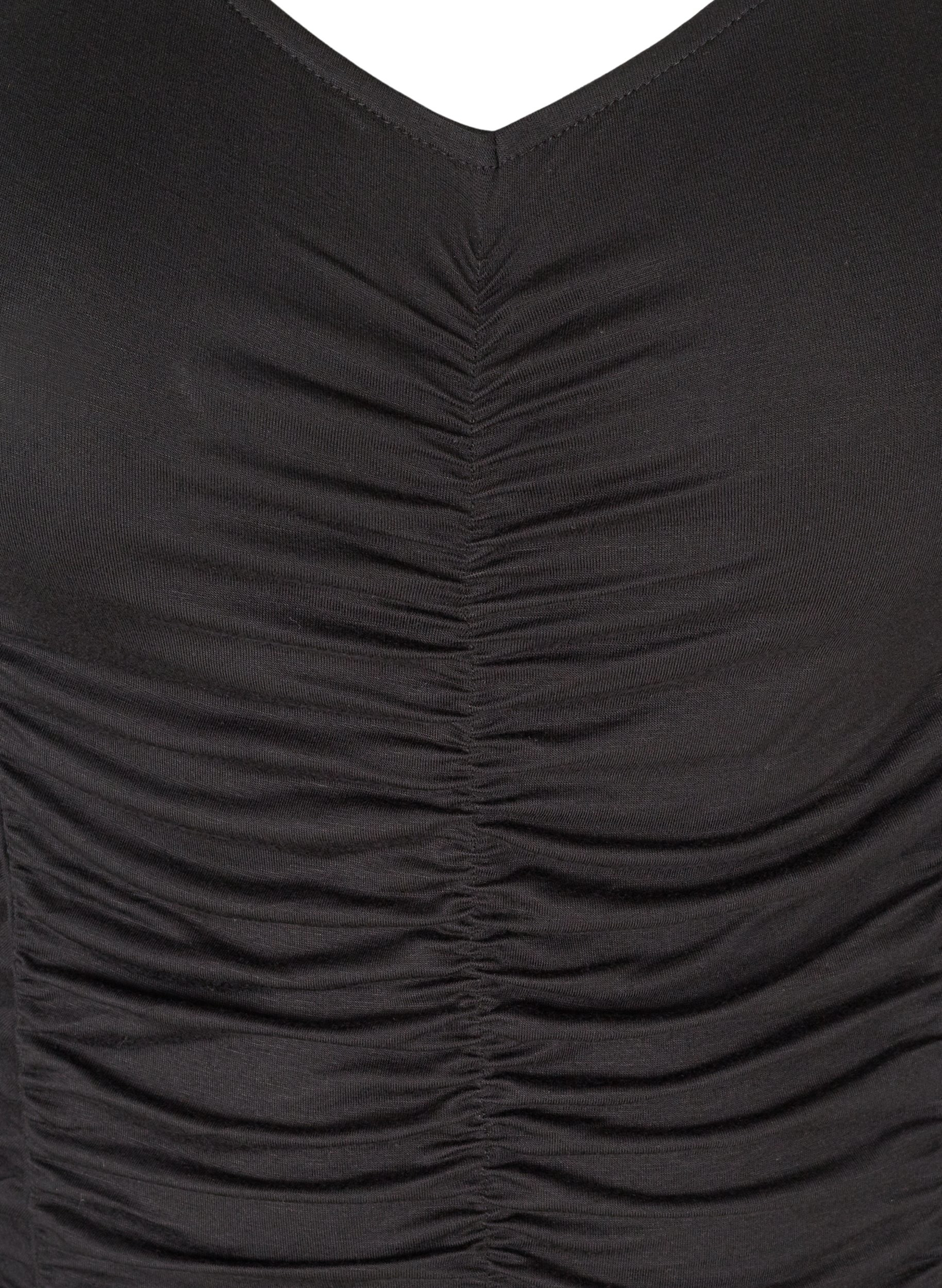 Langærmet viskose bluse med v-udskæring og rynk, Black, Packshot image number 2