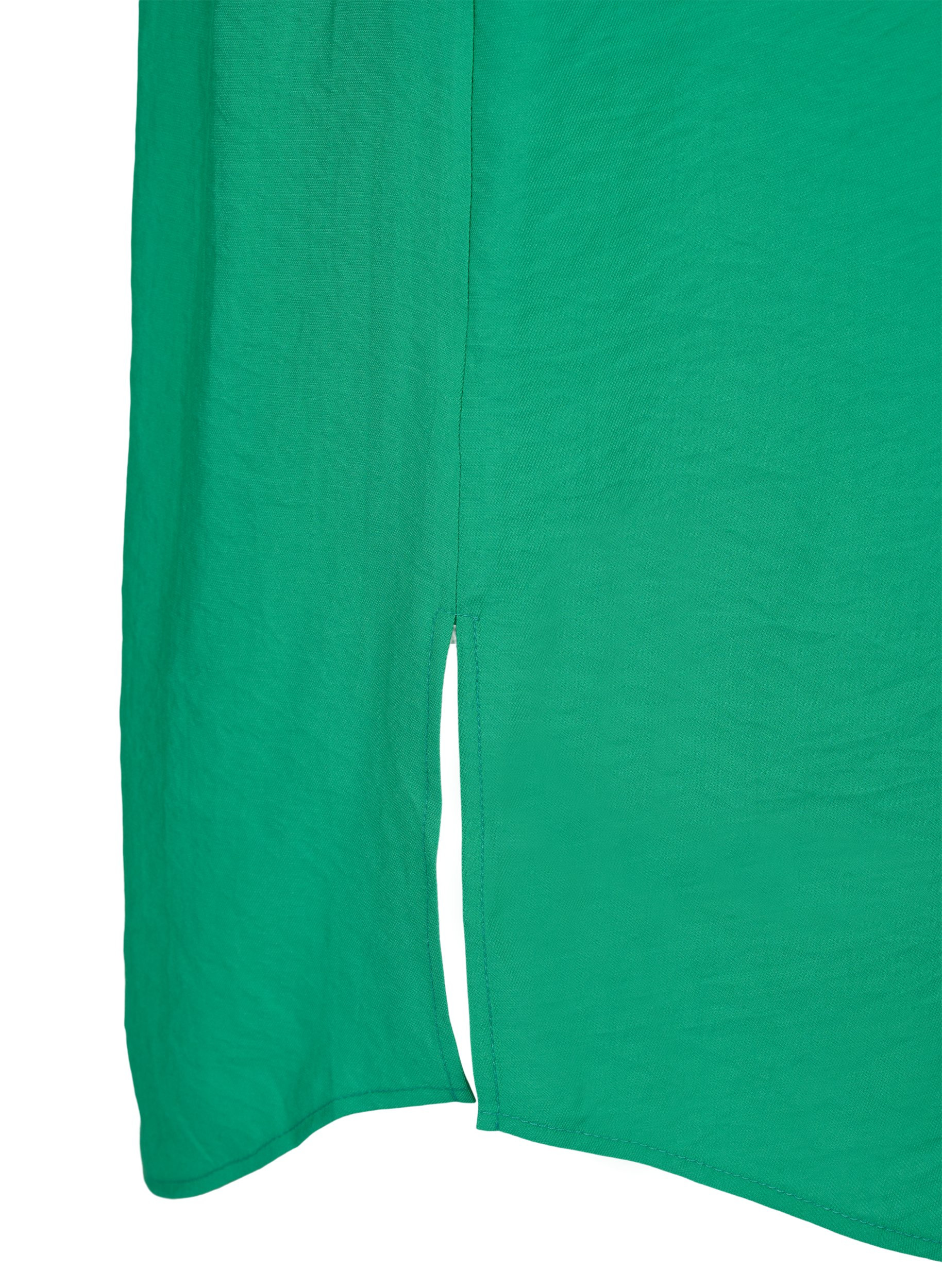 Ensfarvet skjortekjole i viskose med slids, Mint, Packshot image number 3