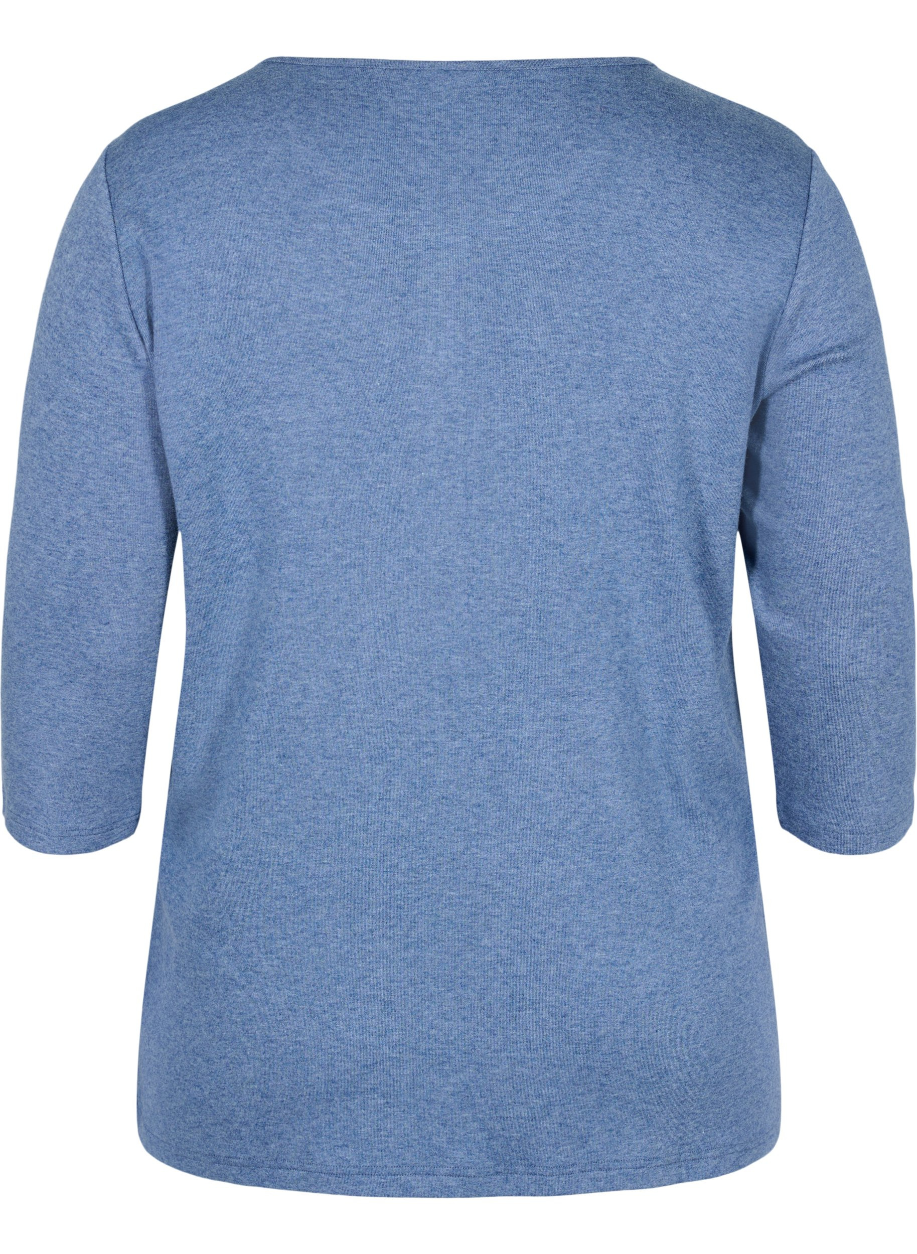 Meleret bluse med knapper og 3/4 ærmer , Blue Melange, Packshot image number 1