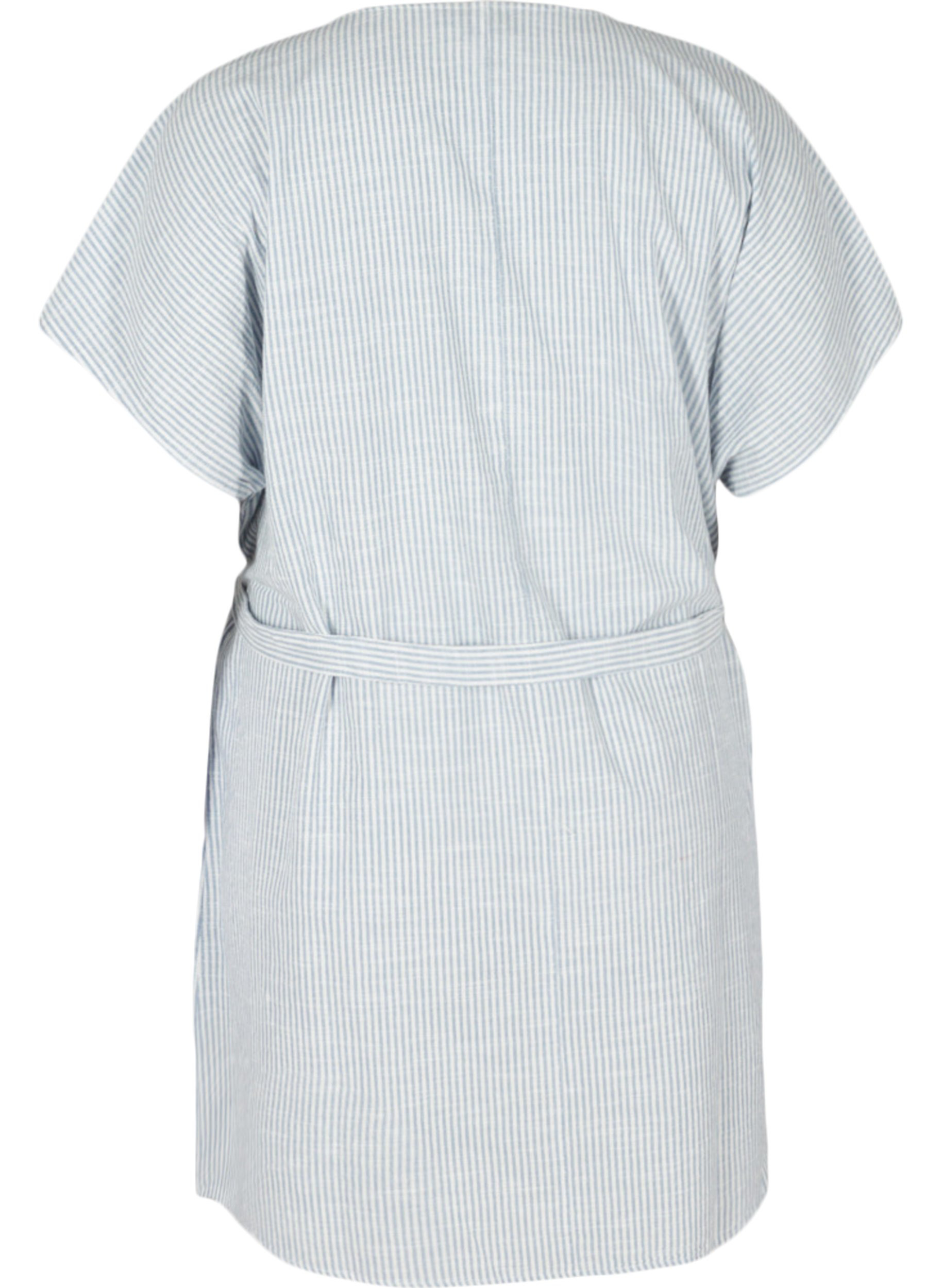 Stribet skjortekjole i bomuld med lommer, Country Blue Stripe, Packshot image number 1