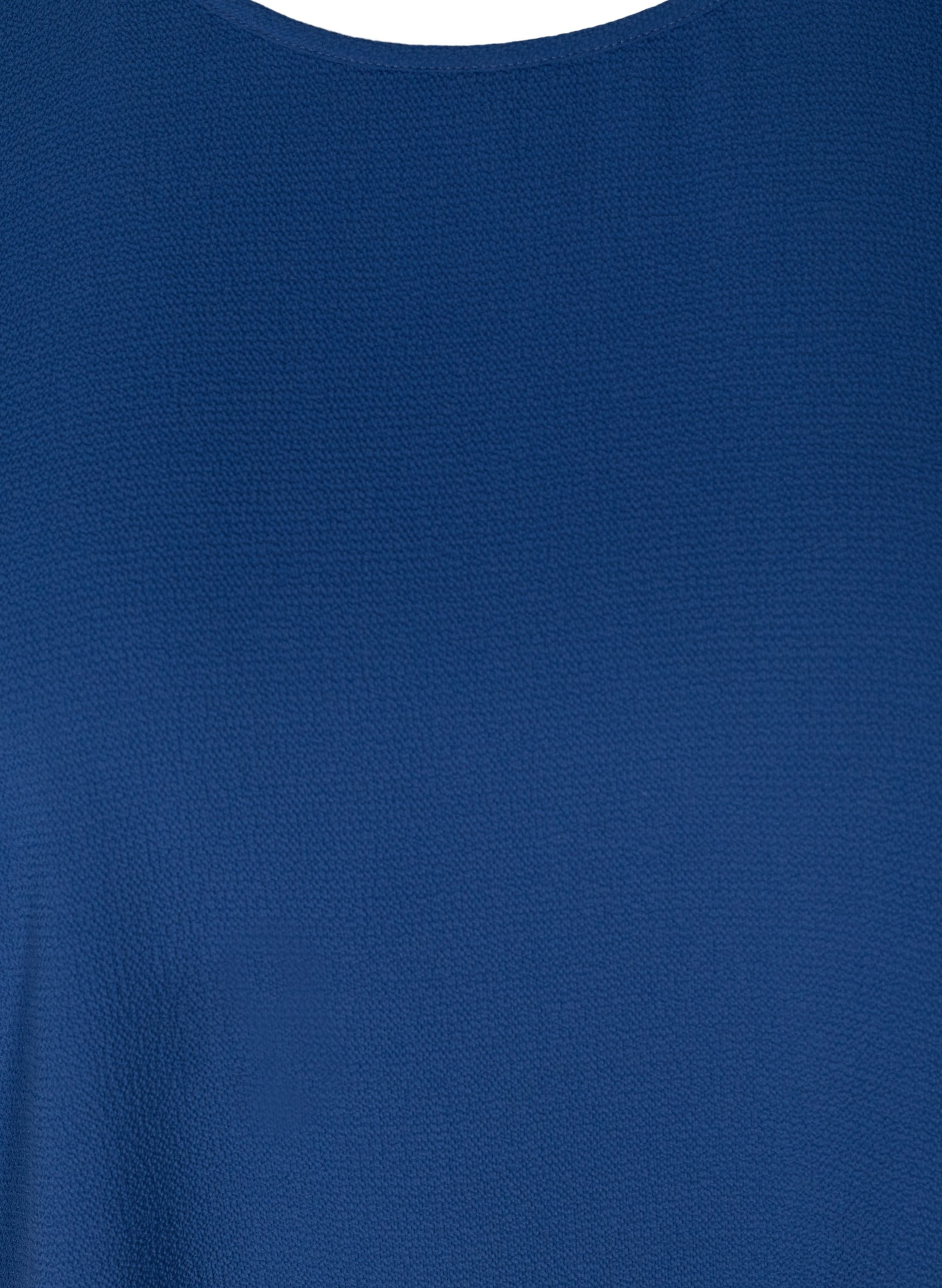 Bluse med korte ærmer og rund halsudskæring, Twilight Blue, Packshot image number 2