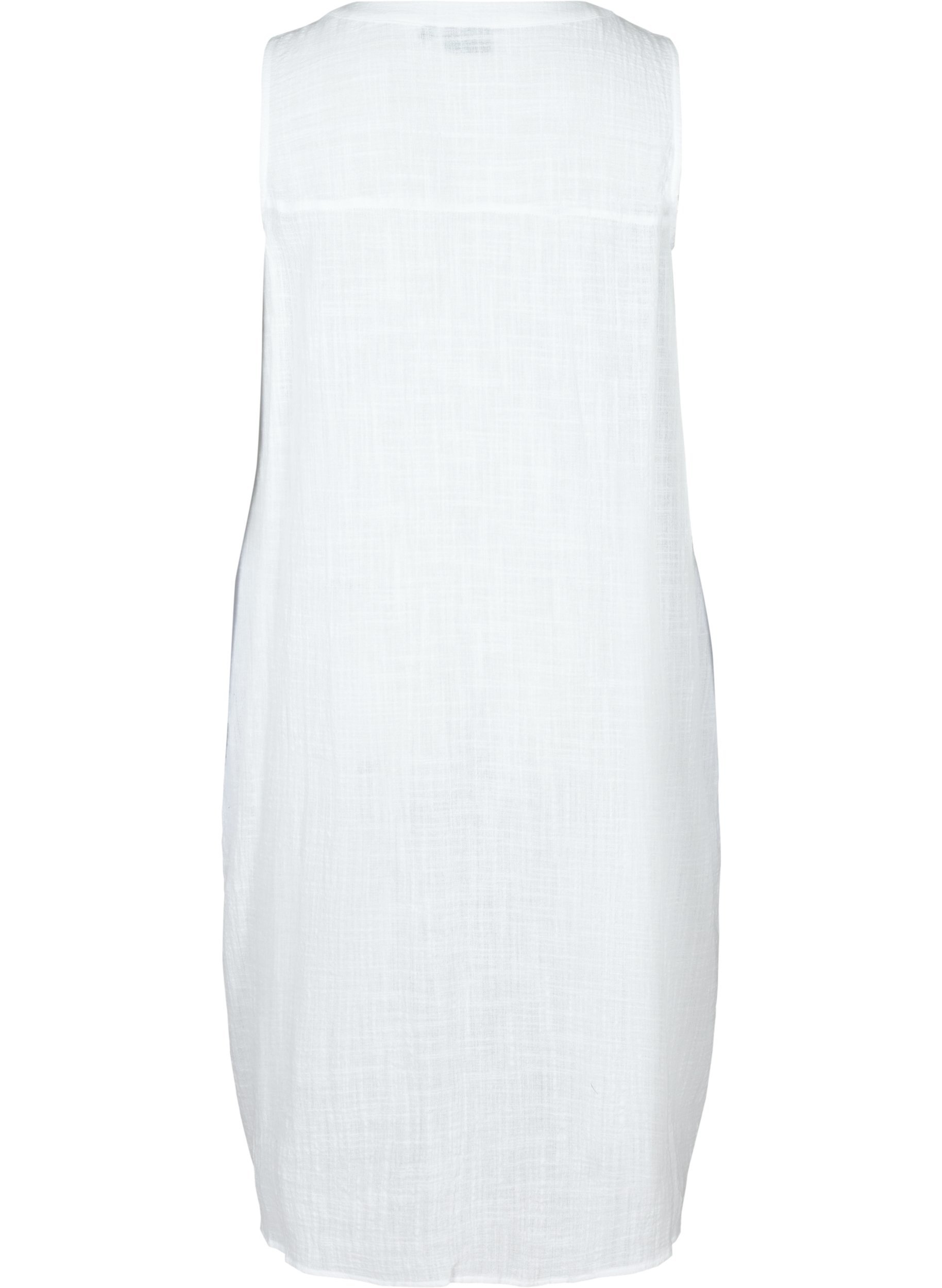 Ærmeløs kjole i bomuld, White, Packshot image number 1