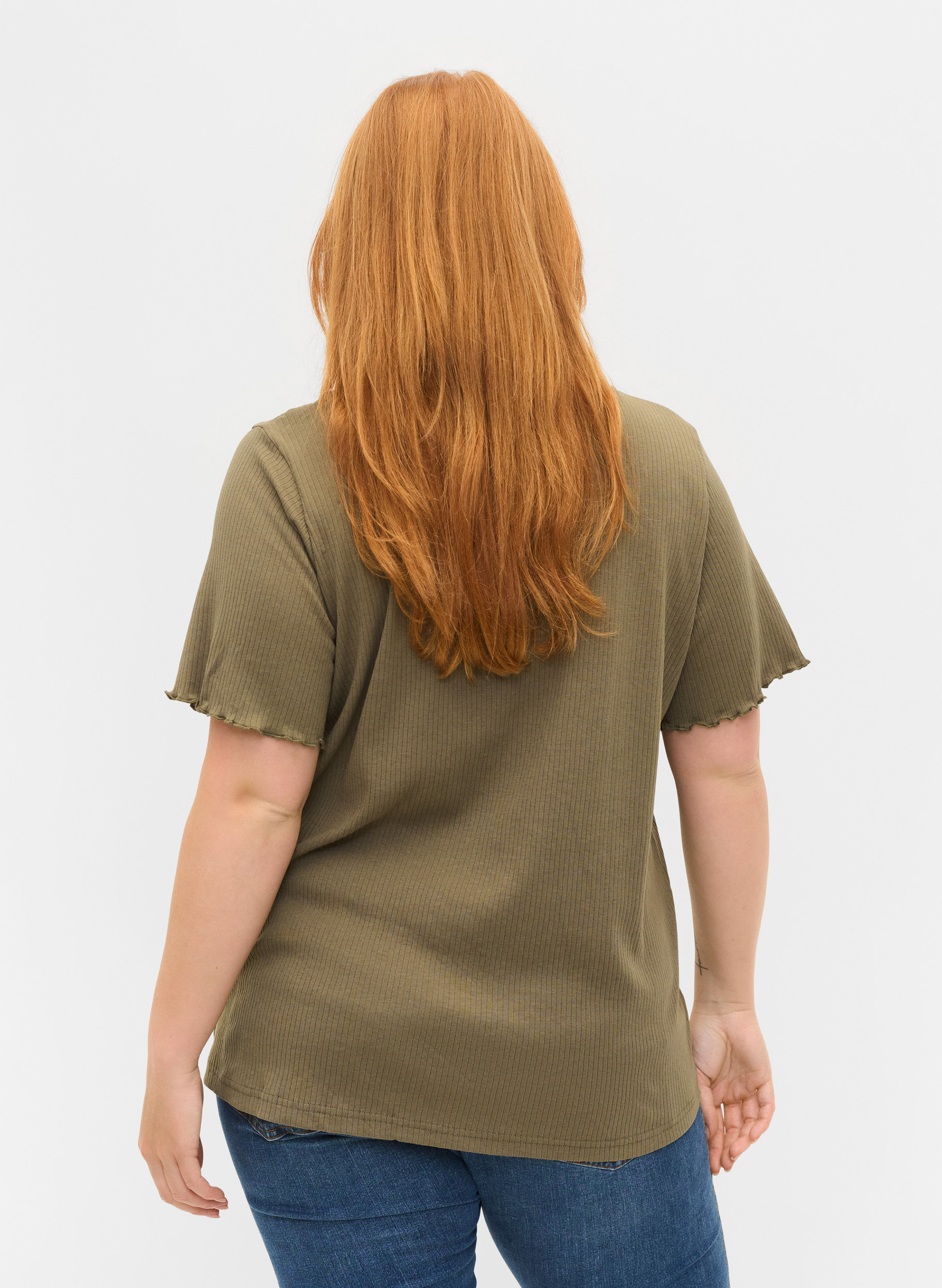 Kortærmet t-shirt i ribkvalitet, Dusty Olive, Model image number 1