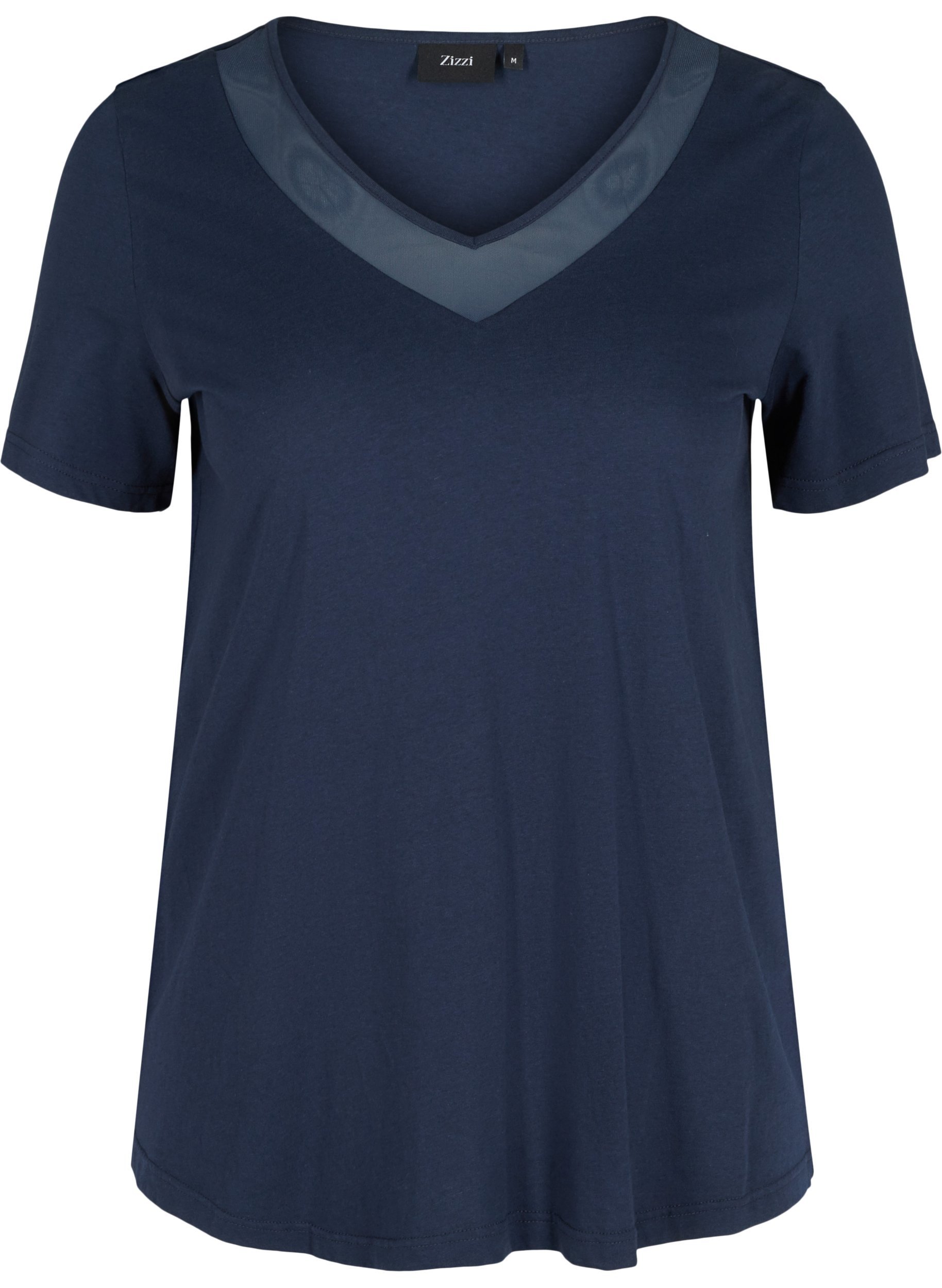 Kortærmet t-shirt med v-hals og mesh, Navy Blazer, Packshot image number 0