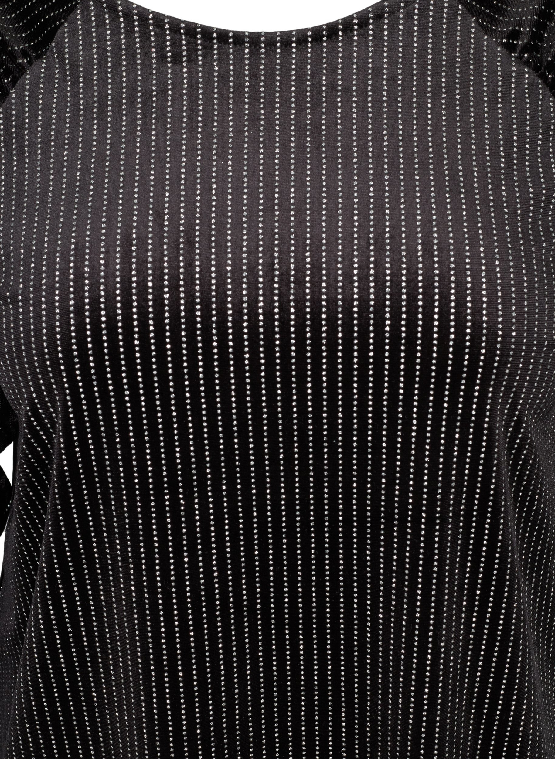 Bluse med rynkedetalje og dekorative sten, Black w. Silver, Packshot image number 2
