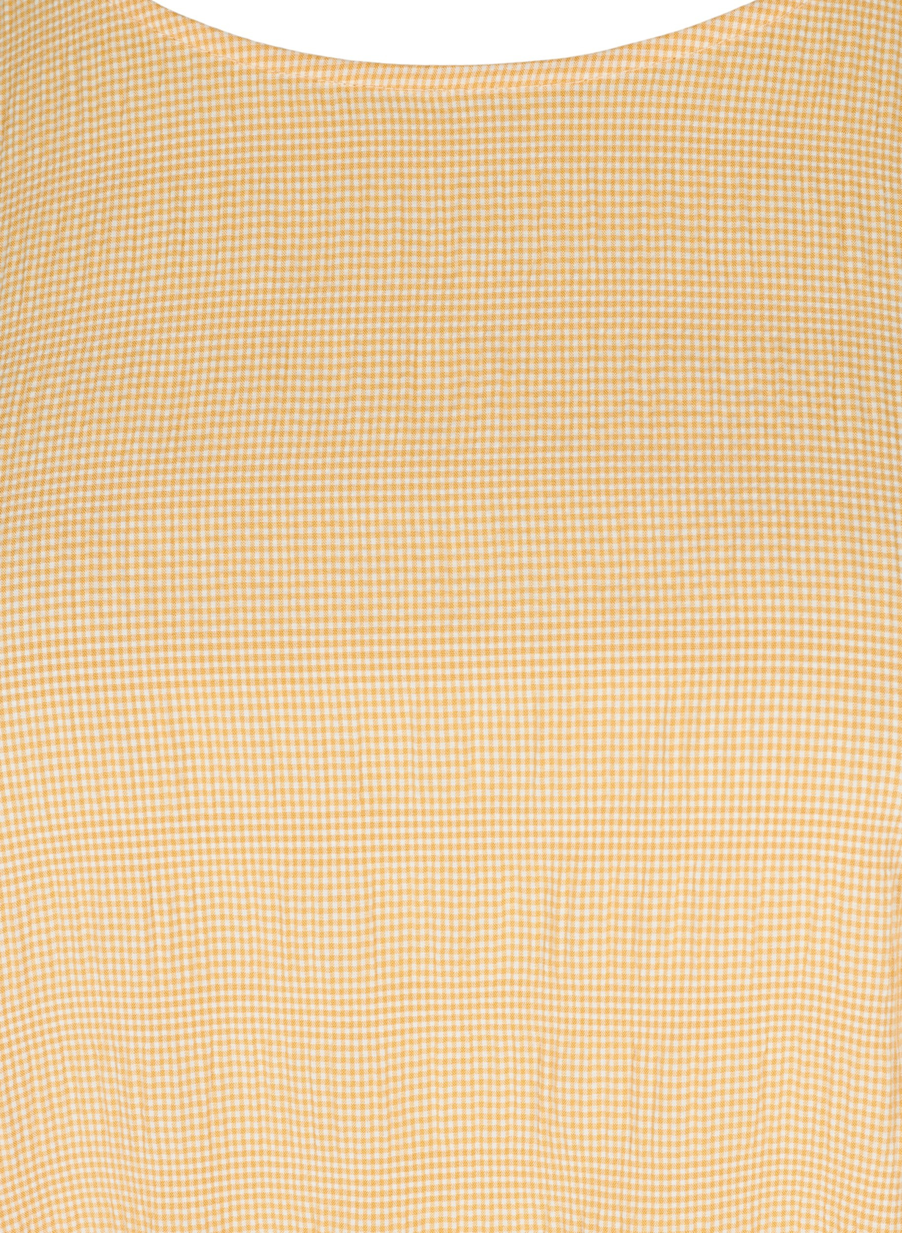 Ternet bluse med pufærmer, Yellow Check, Packshot image number 2