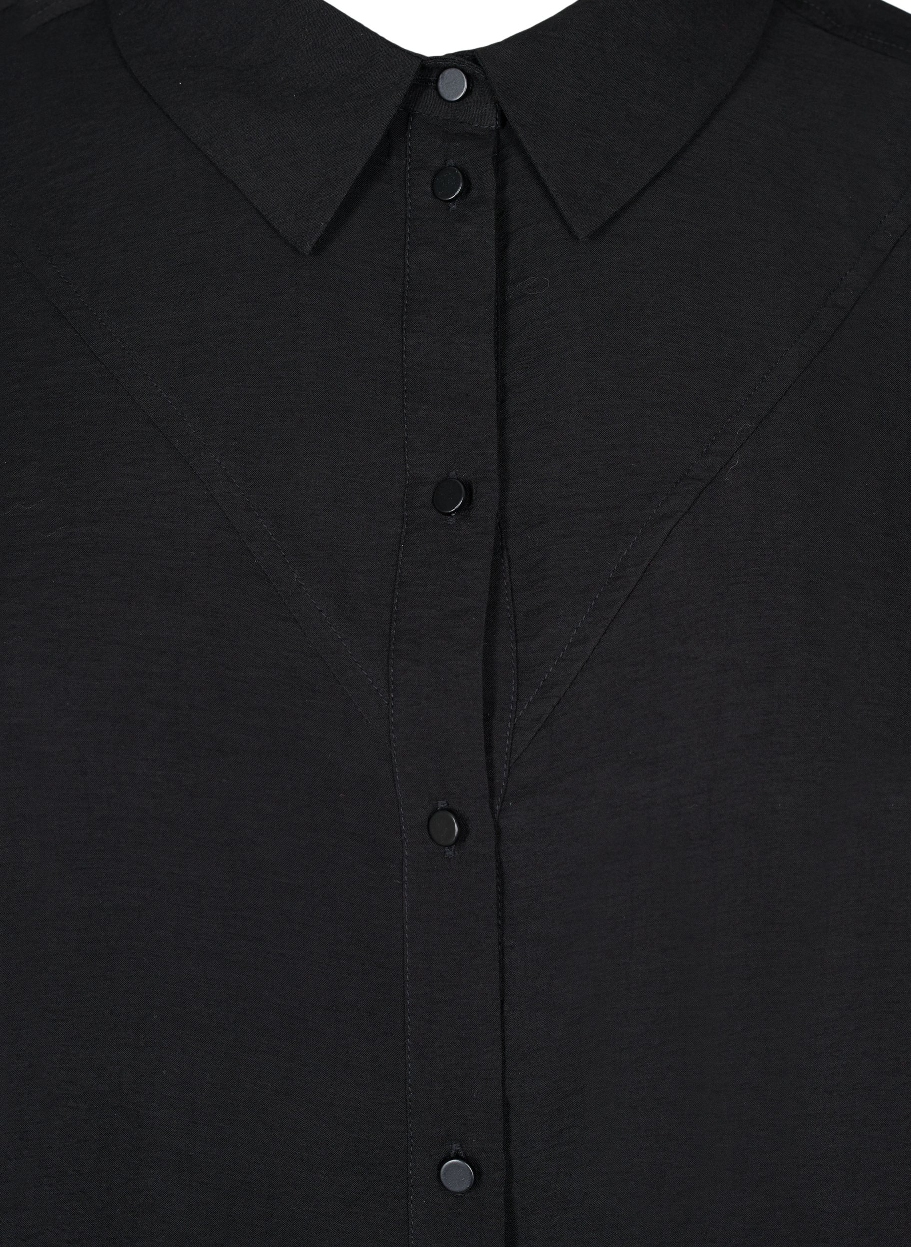 Lang ensfarvet skjorte i viskosemix, Black, Packshot image number 2