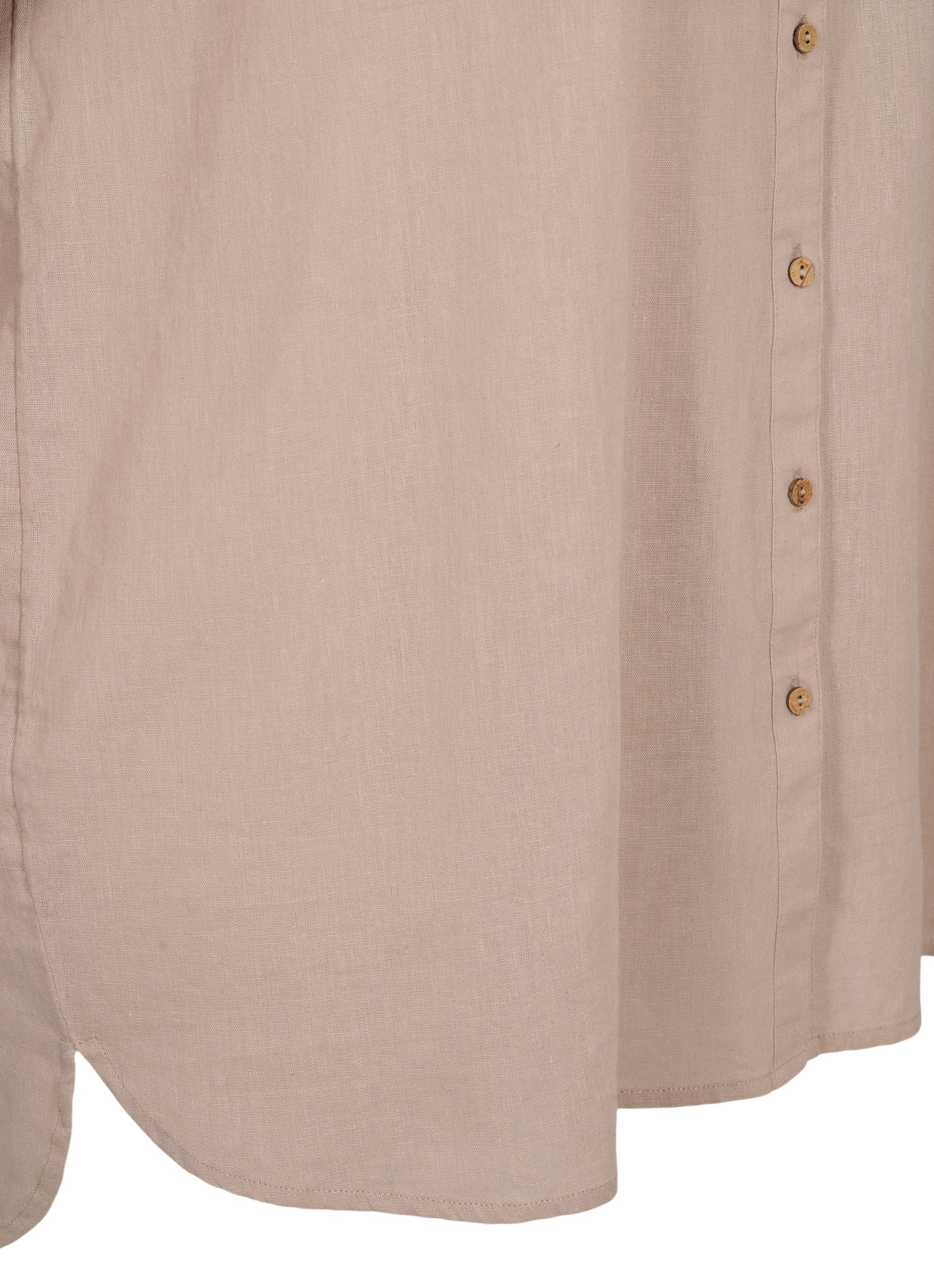 Bluse med 3/4 ærmer og knaplukning, Simply Taupe, Packshot image number 3