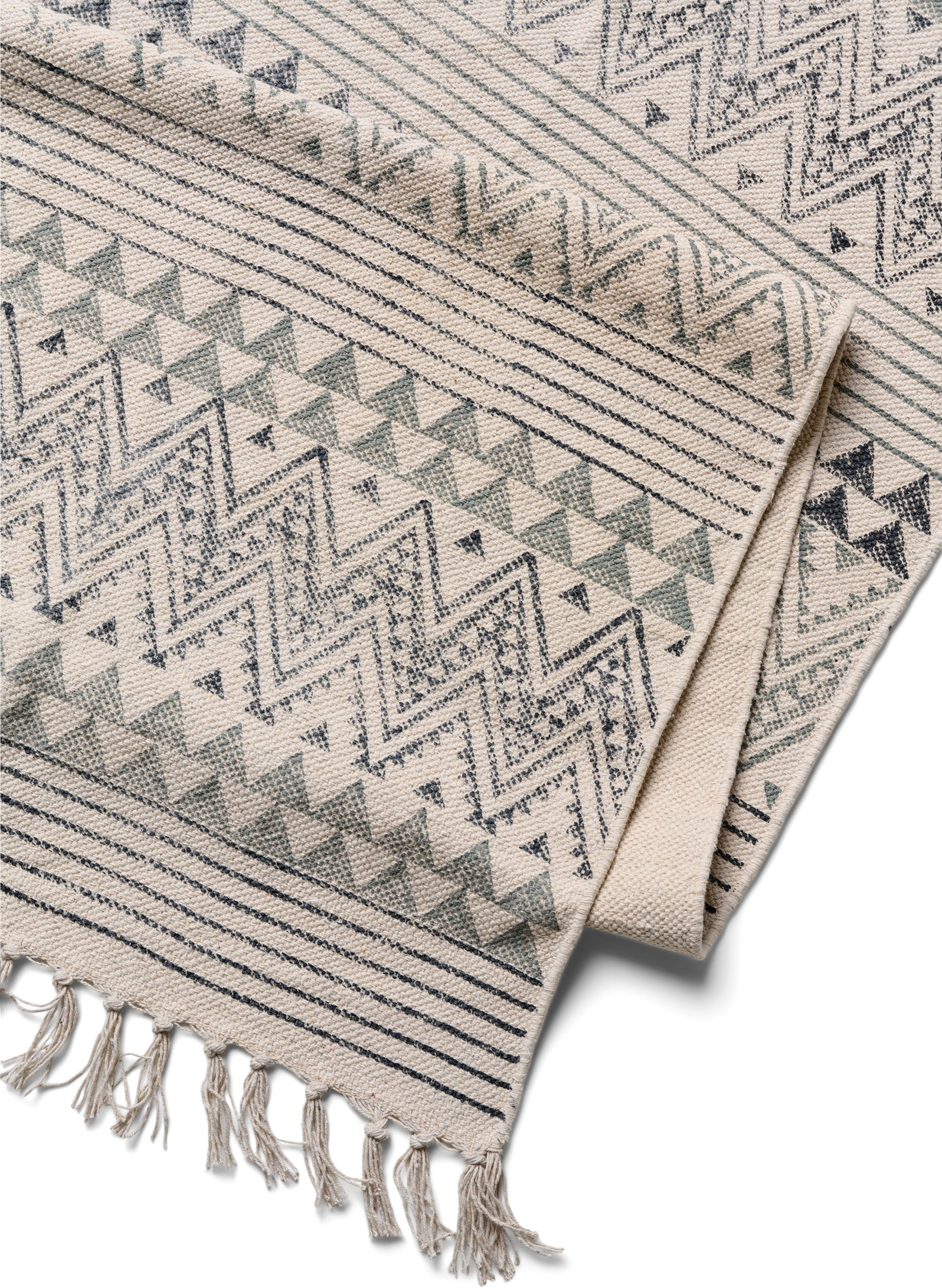 Mønstret tæppe med frynser, Black/Desert Sage, Packshot image number 1