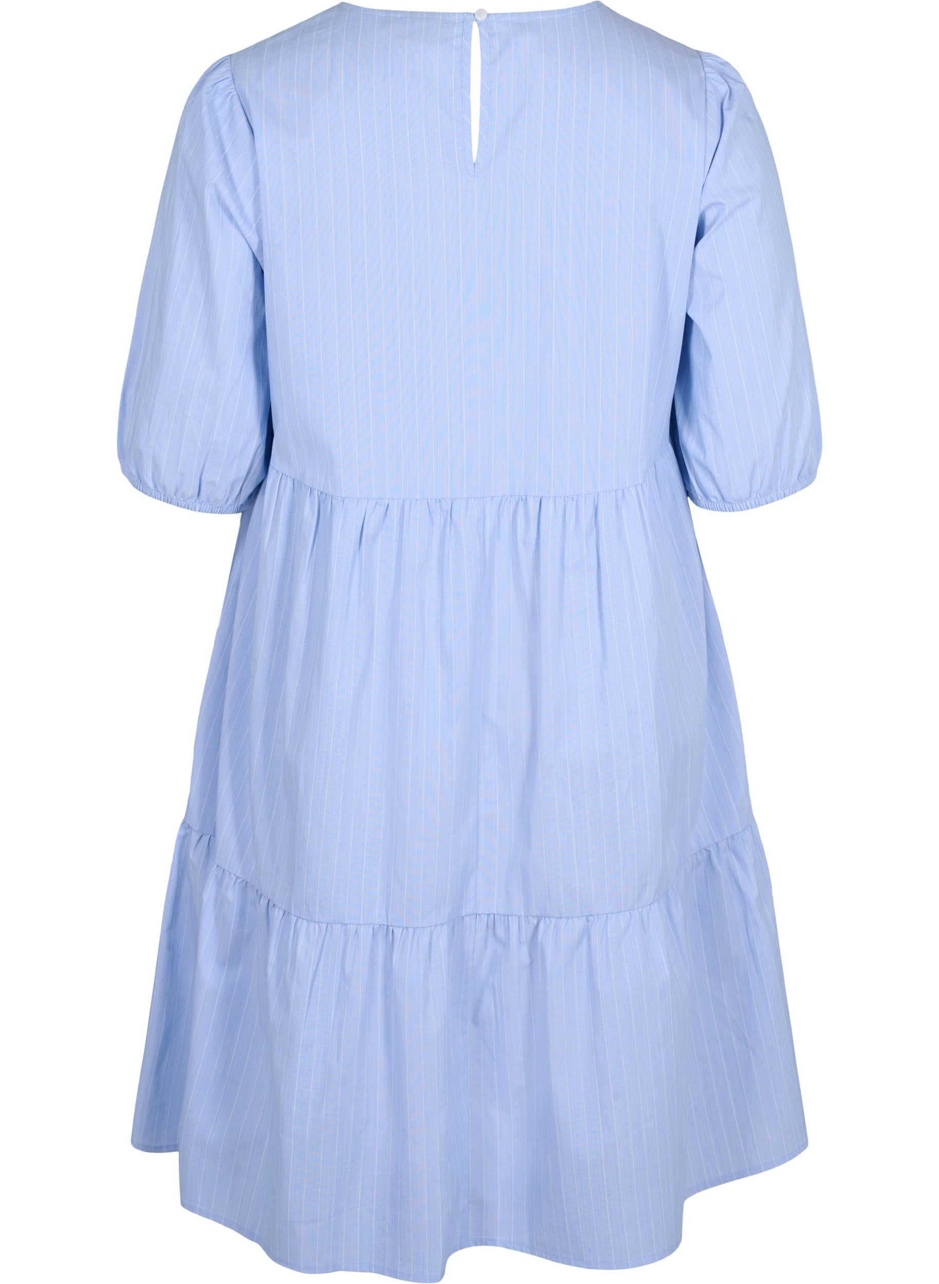 Stribet kjole med korte pufærmer, Blue As Sample, Packshot image number 1