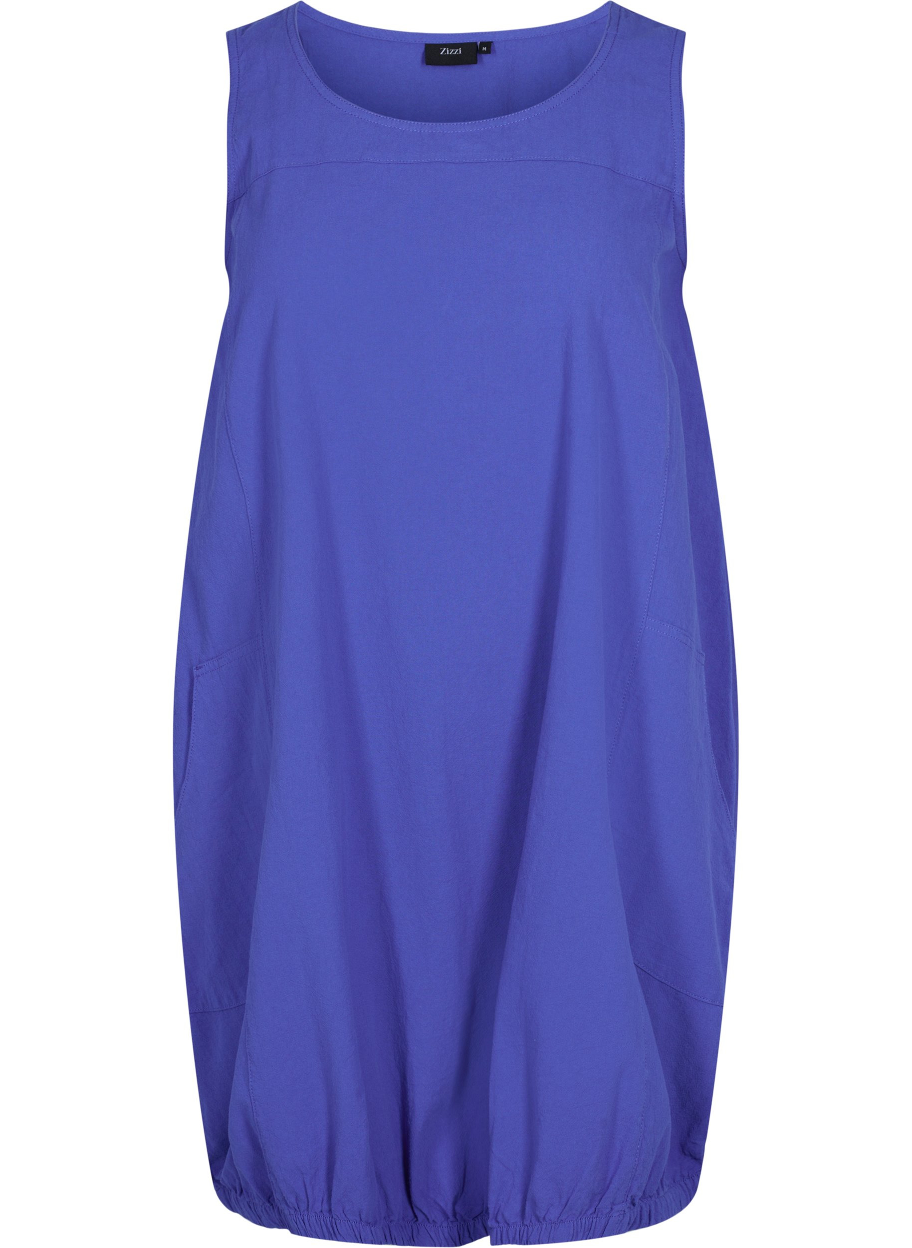 Ærmeløs kjole i bomuld, Dazzling Blue, Packshot image number 0