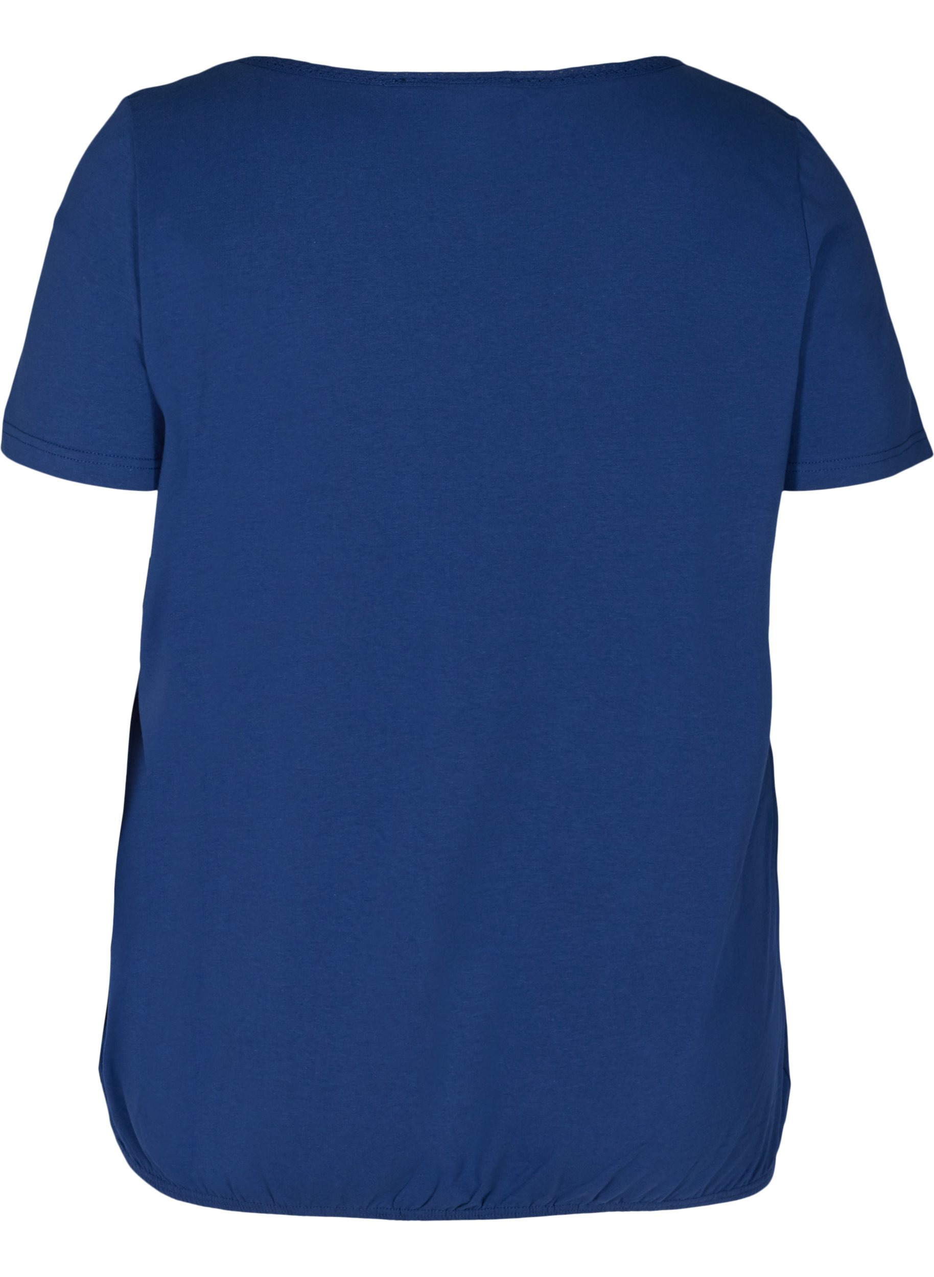 Kortærmet t-shirt med rund hals og blondekant, Twilight Blue, Packshot image number 1
