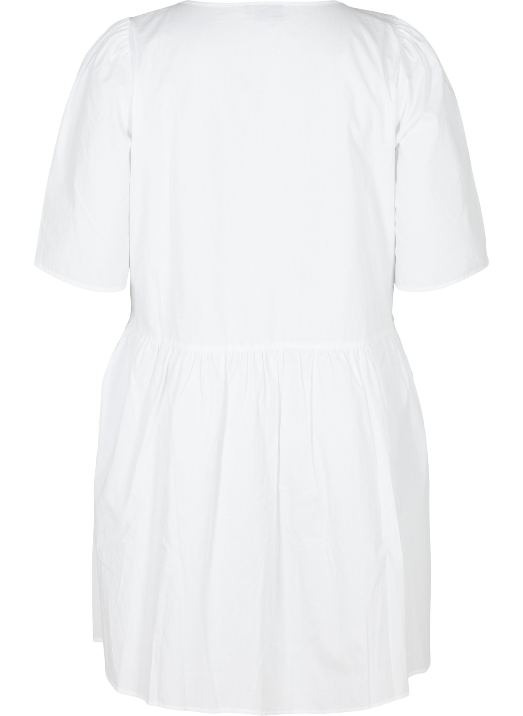 Bomulds skjortekjole med pufærmer, Bright White, Packshot image number 1