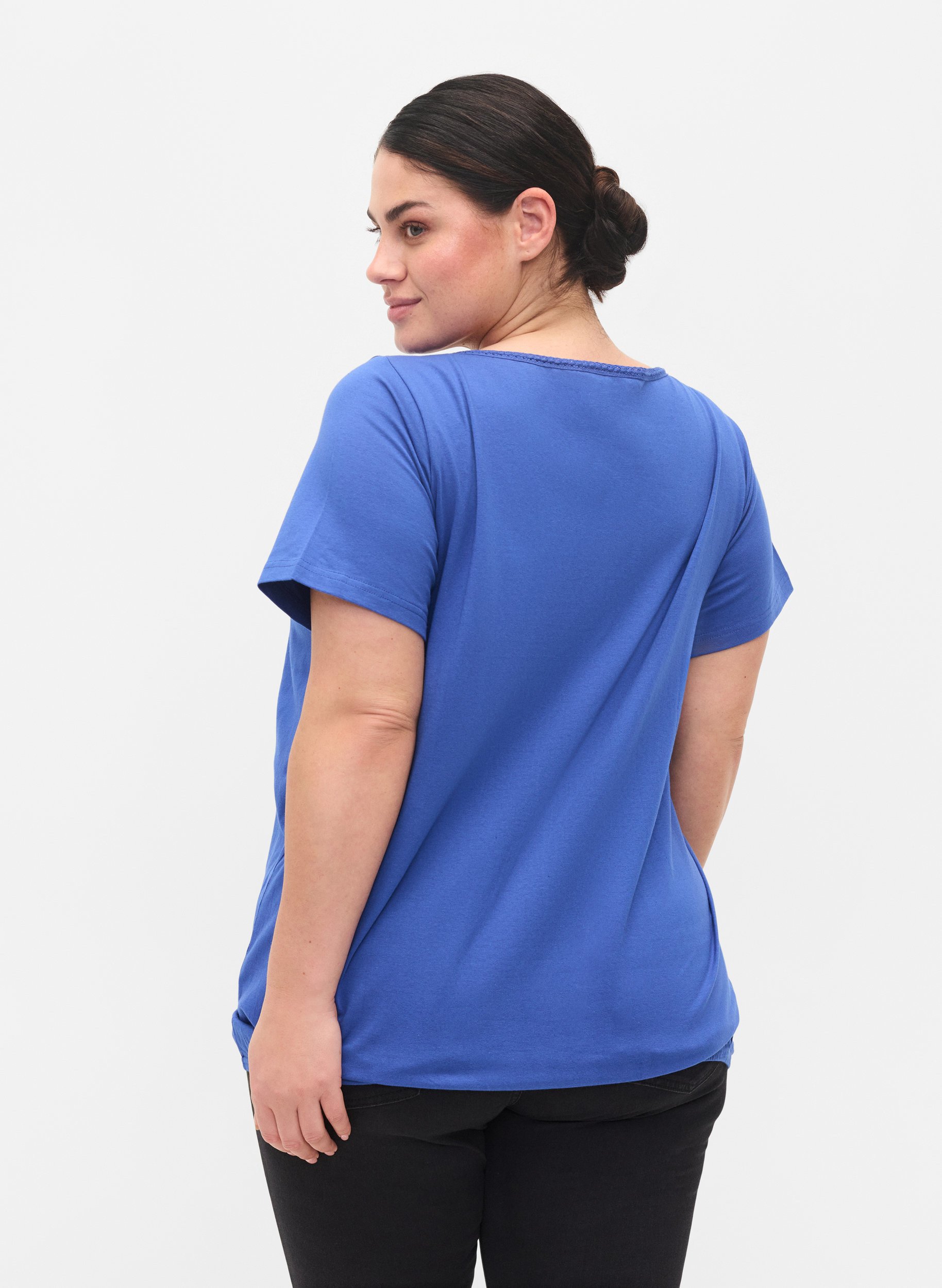 Bomulds t-shirt med korte ærmer, Dazzling Blue, Model image number 1