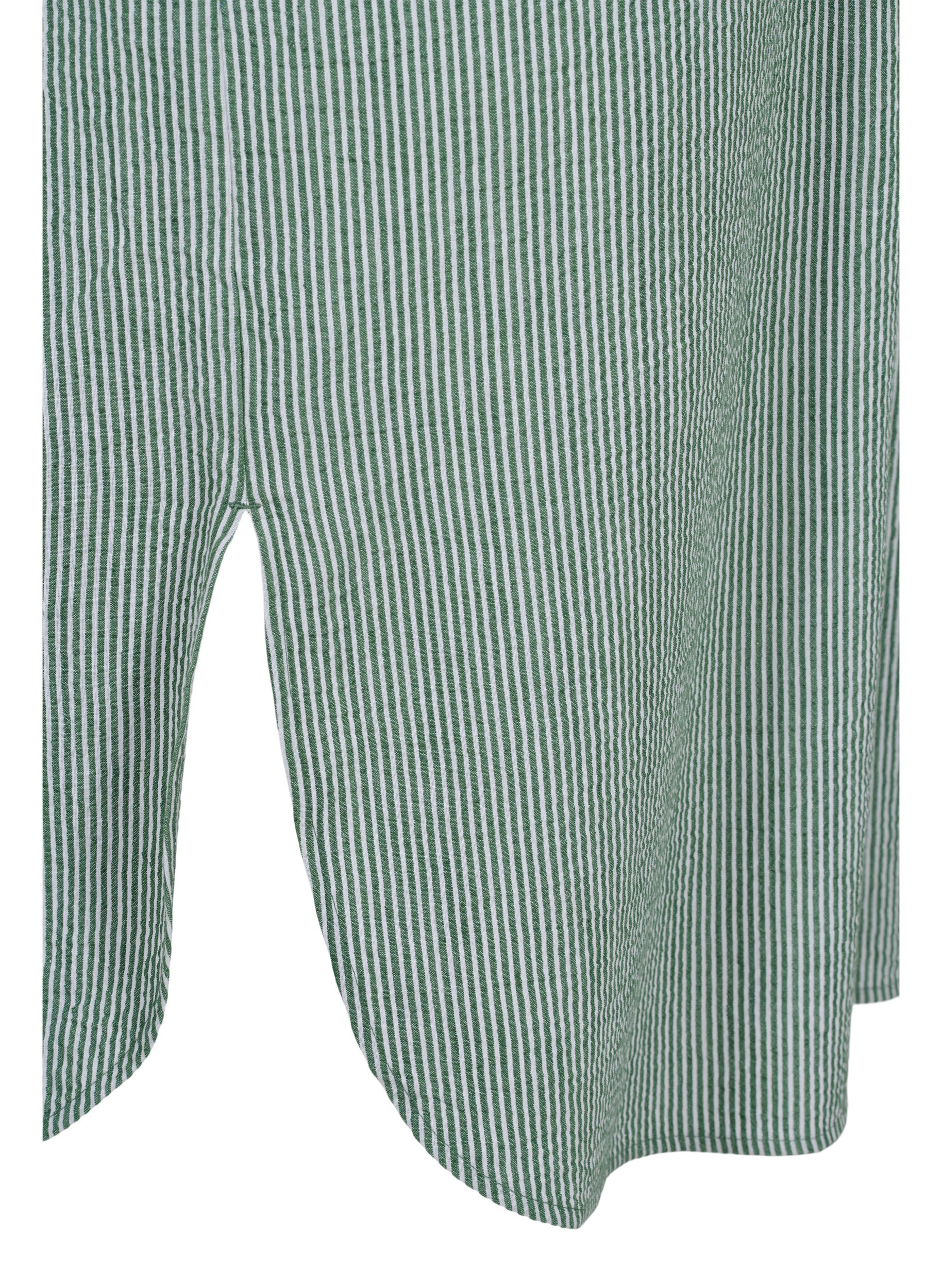 Stribet skjortekjole i bomuld, Green Stripe, Packshot image number 3
