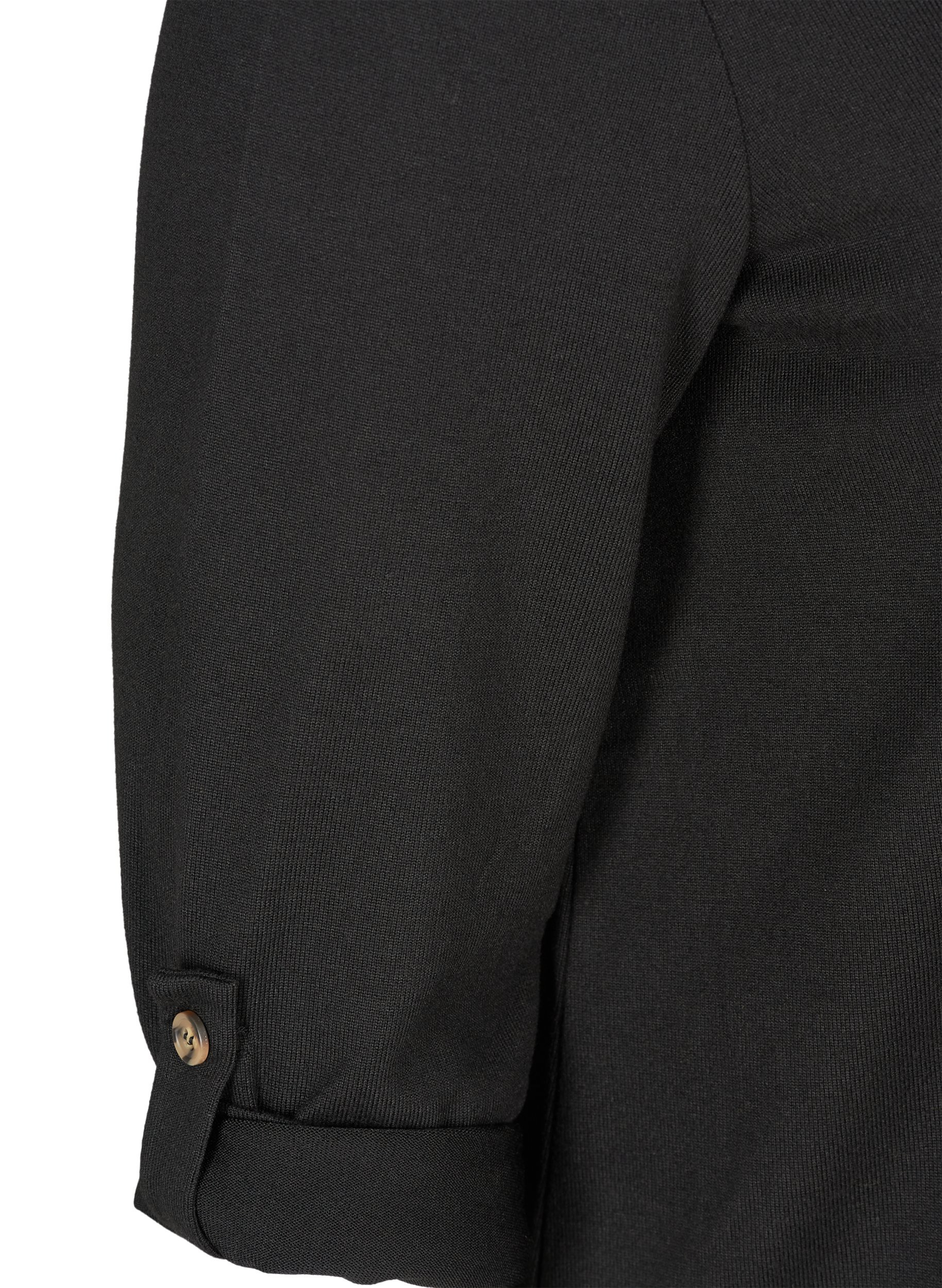 Bluse med 3/4 ærmer og lynlås, BLACK, Packshot image number 3