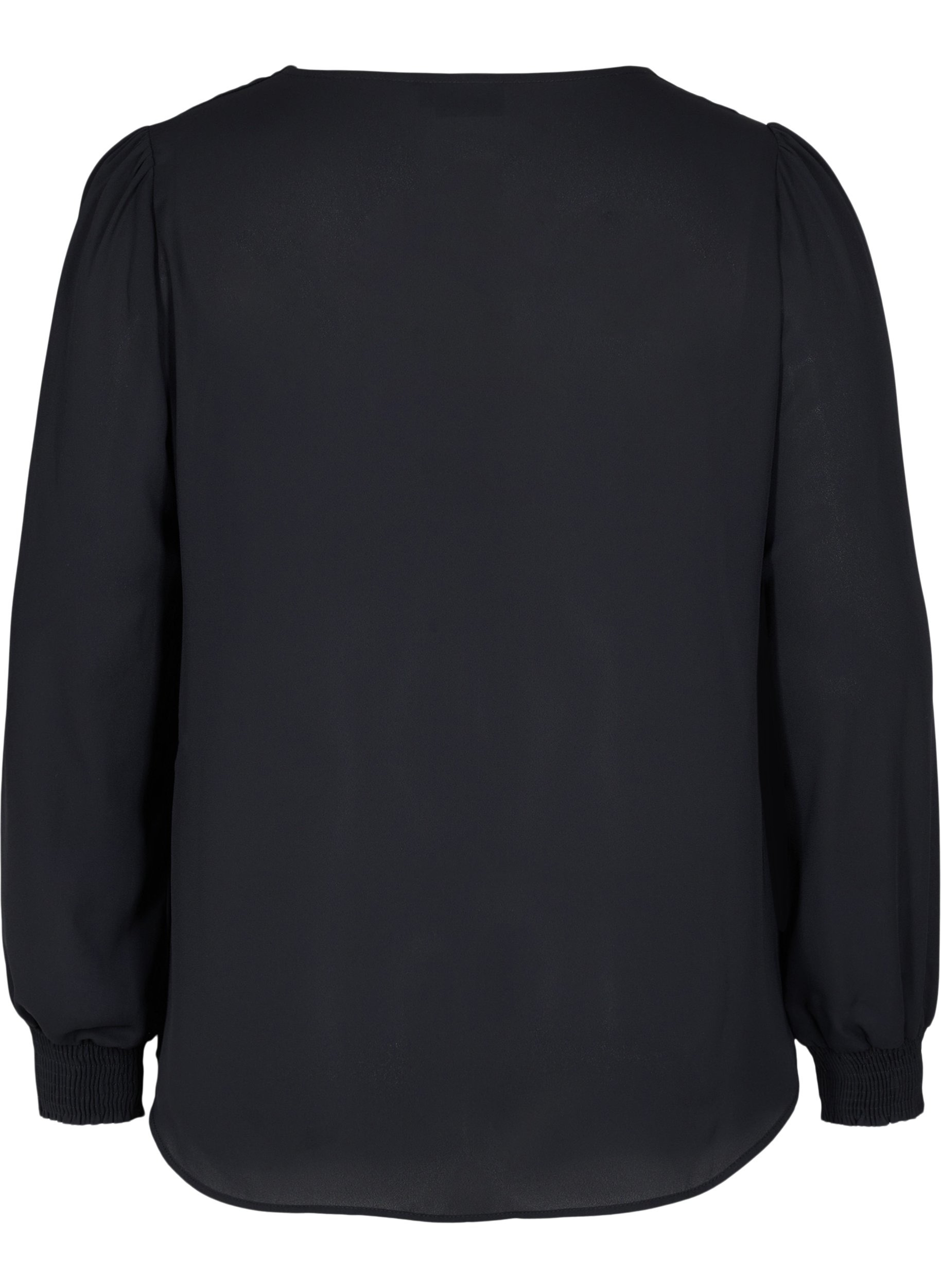 Skjorte med v-udskæring og smock, Black, Packshot image number 1