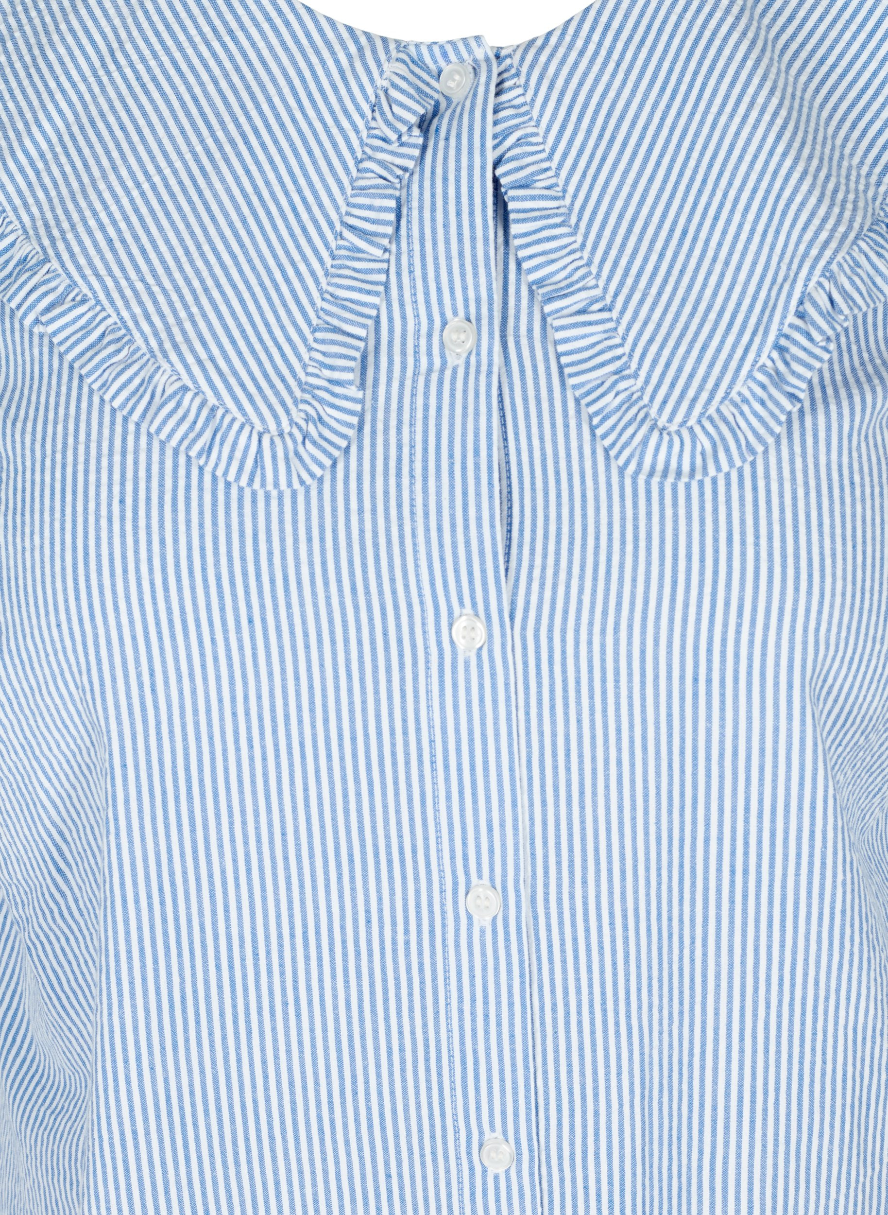 Stribet skjorte med 2/4 ærmer, Blue Stripe, Packshot image number 2