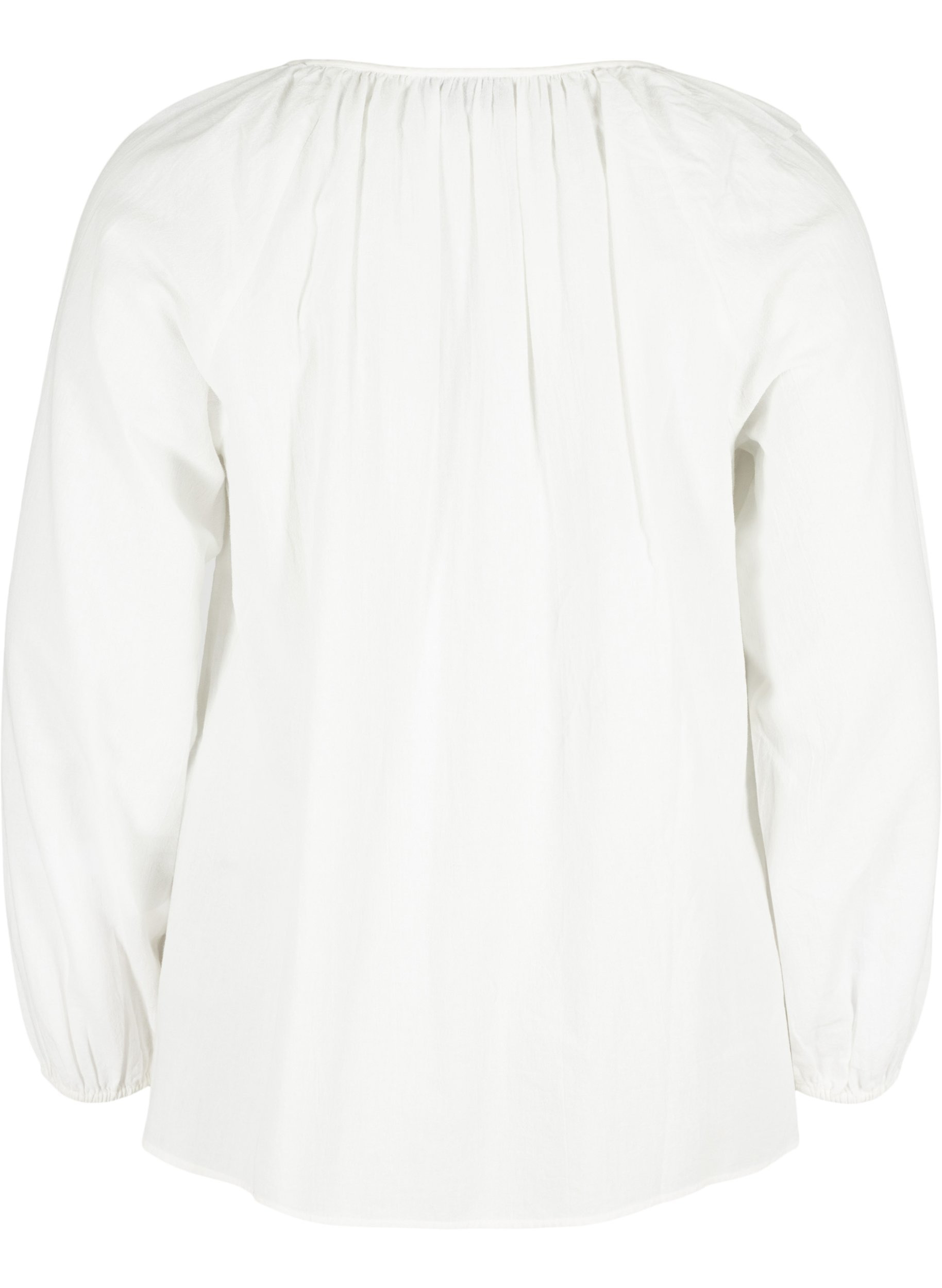 Bomulds bluse med broderi og bindedetalje, Snow White w. Black, Packshot image number 1