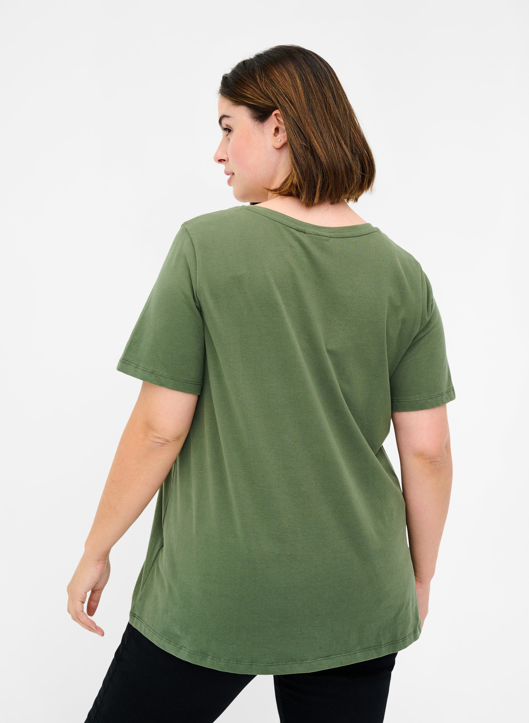 Basis t-shirt med v-hals, Thyme, Model image number 1