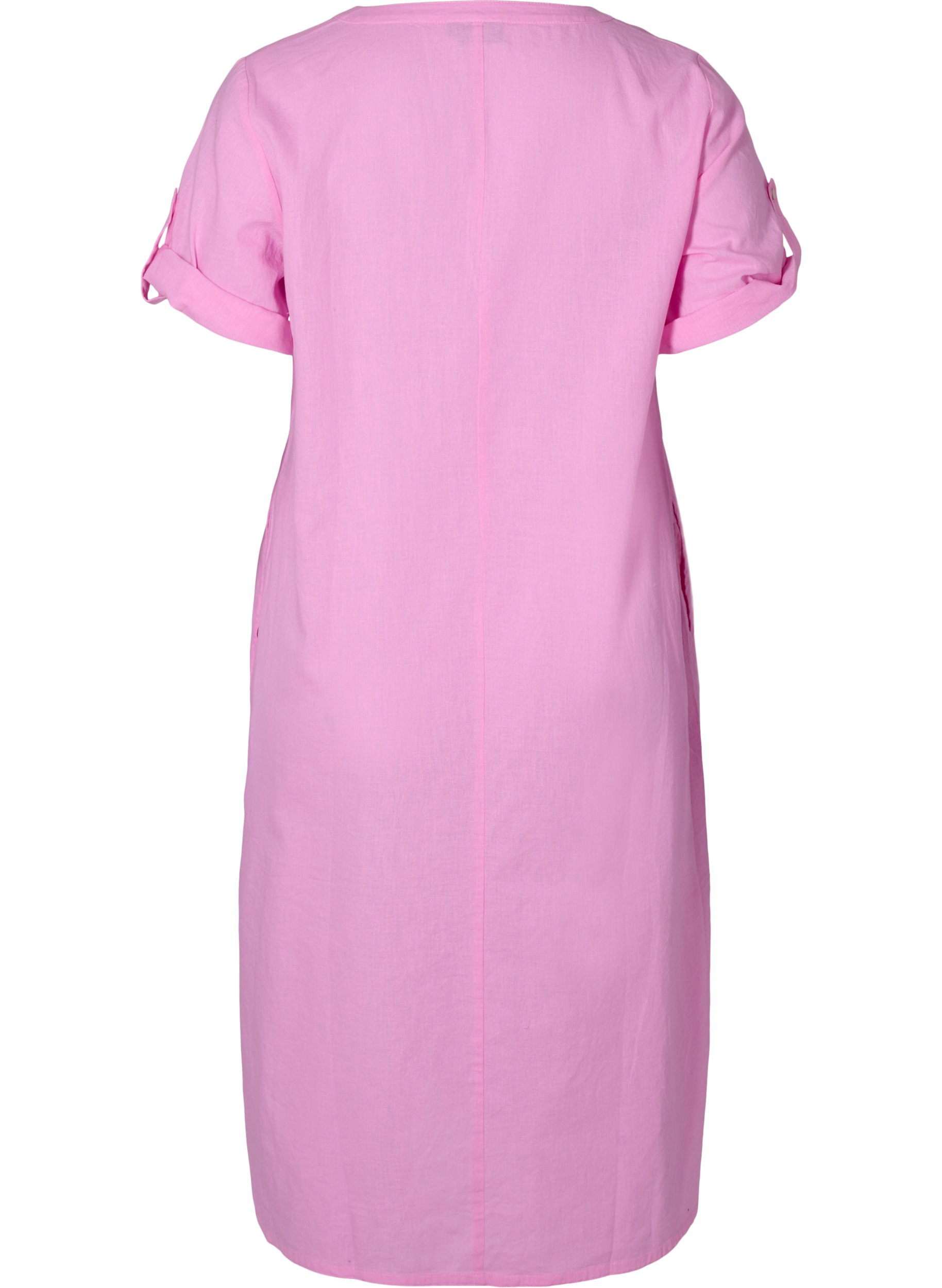 Lang skjortekjole med korte ærmer, Begonia Pink, Packshot image number 1