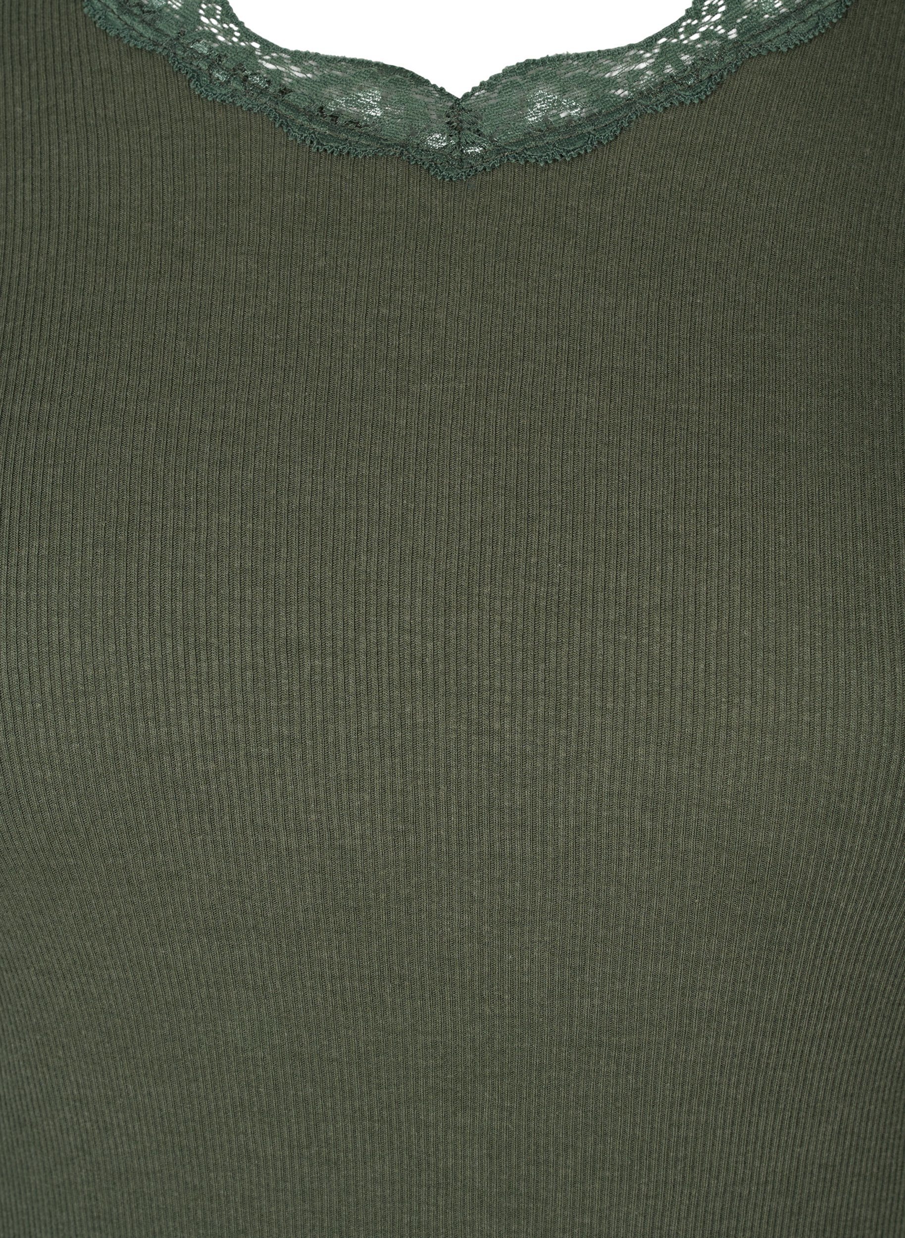 Langærmet ribbet bluse med blondedetaljer, Thyme, Packshot image number 2