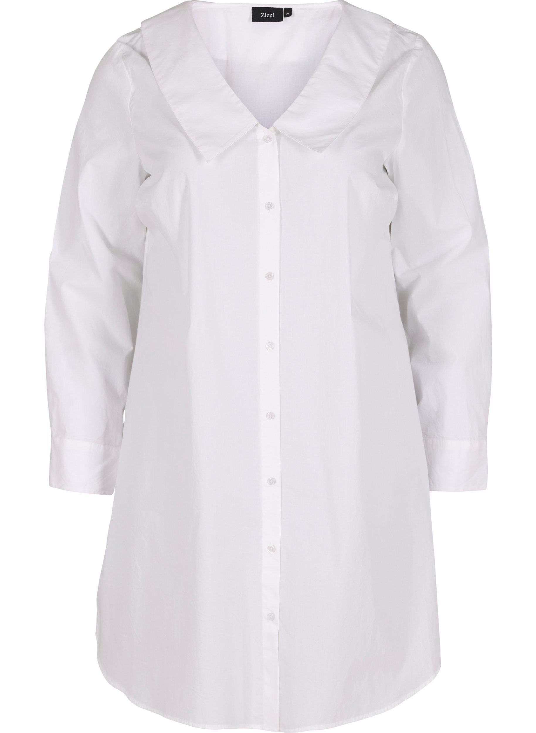 Lang skjorte i bomuld med stor krave, Bright White, Packshot image number 0