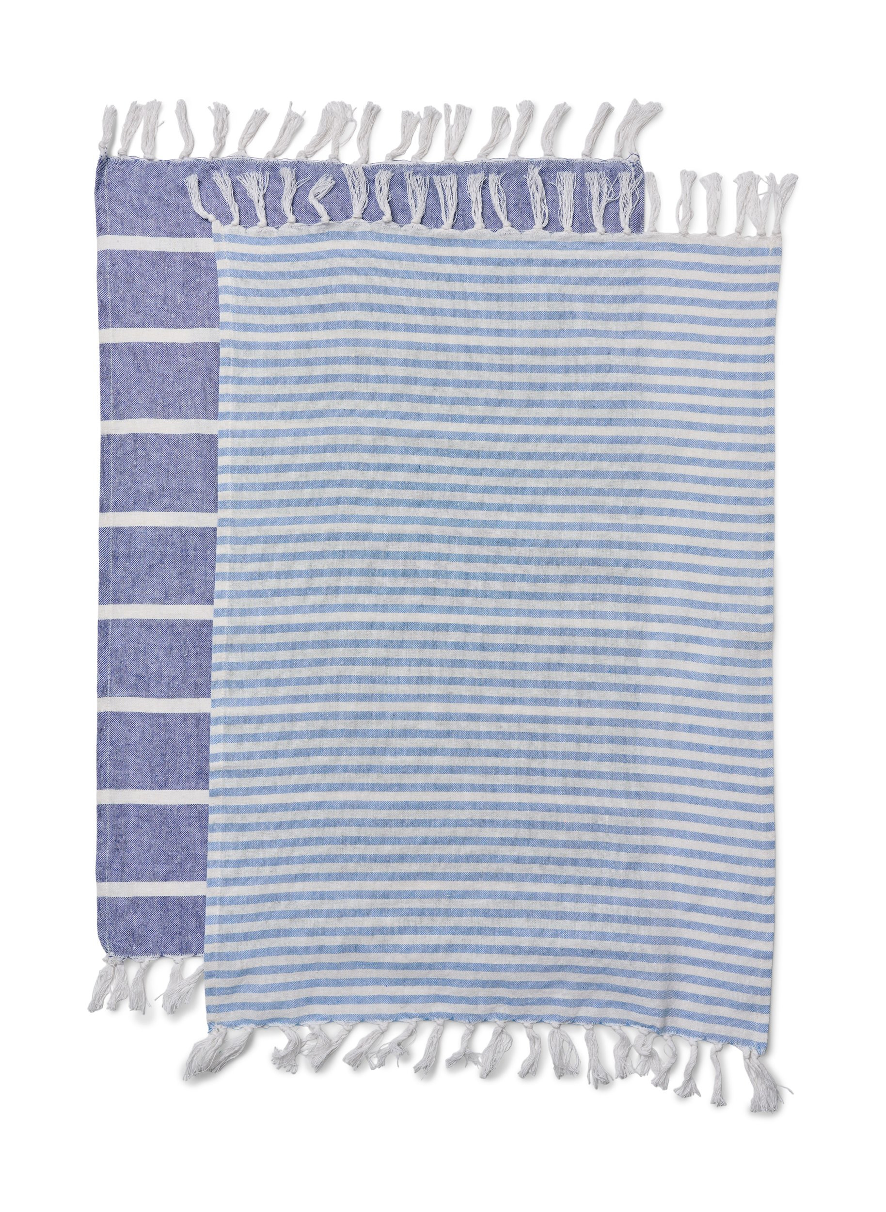 2-pak stribet håndklæde med frynser, 2-Pack Blue, Packshot image number 1