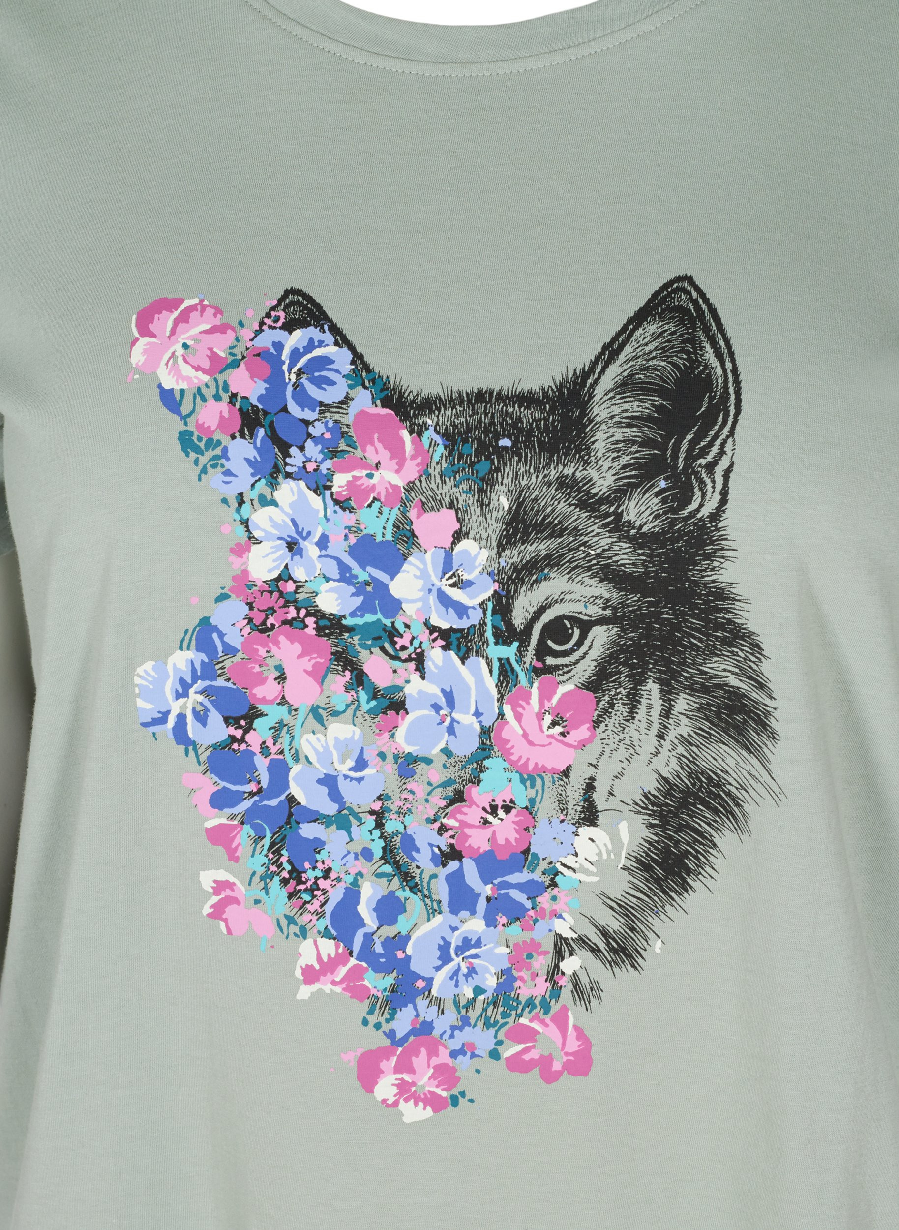 Kortærmet bomulds t-shirt med tryk, Silver Blue Wolf, Packshot image number 2