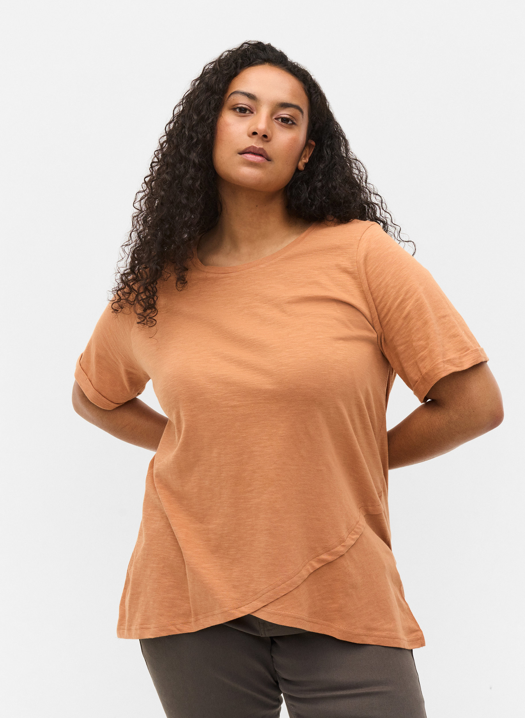Bomulds t-shirt med korte ærmer, Pecan Brown, Model image number 0