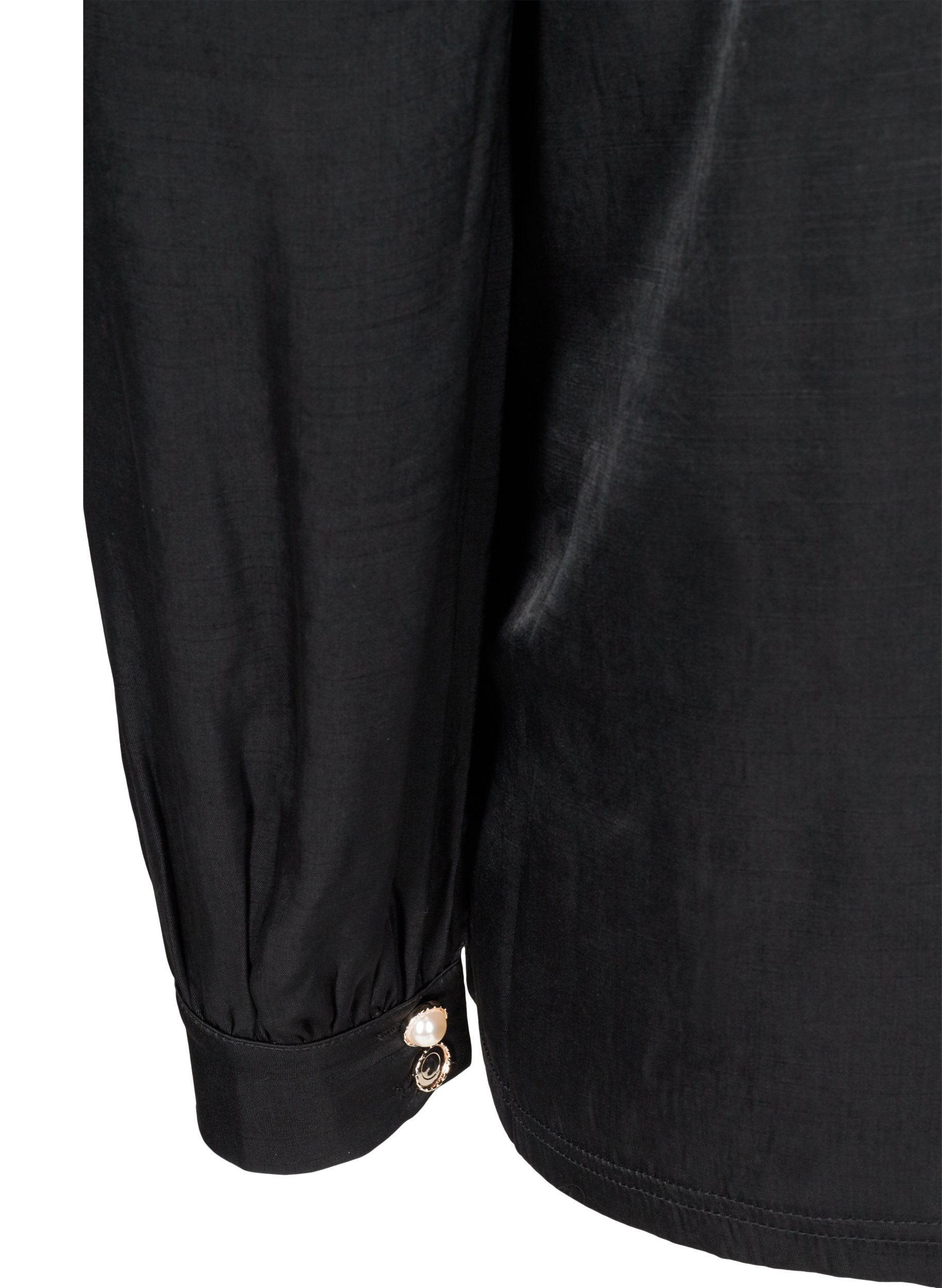 Langærmet bluse med rynkedetalje, Black, Packshot image number 3