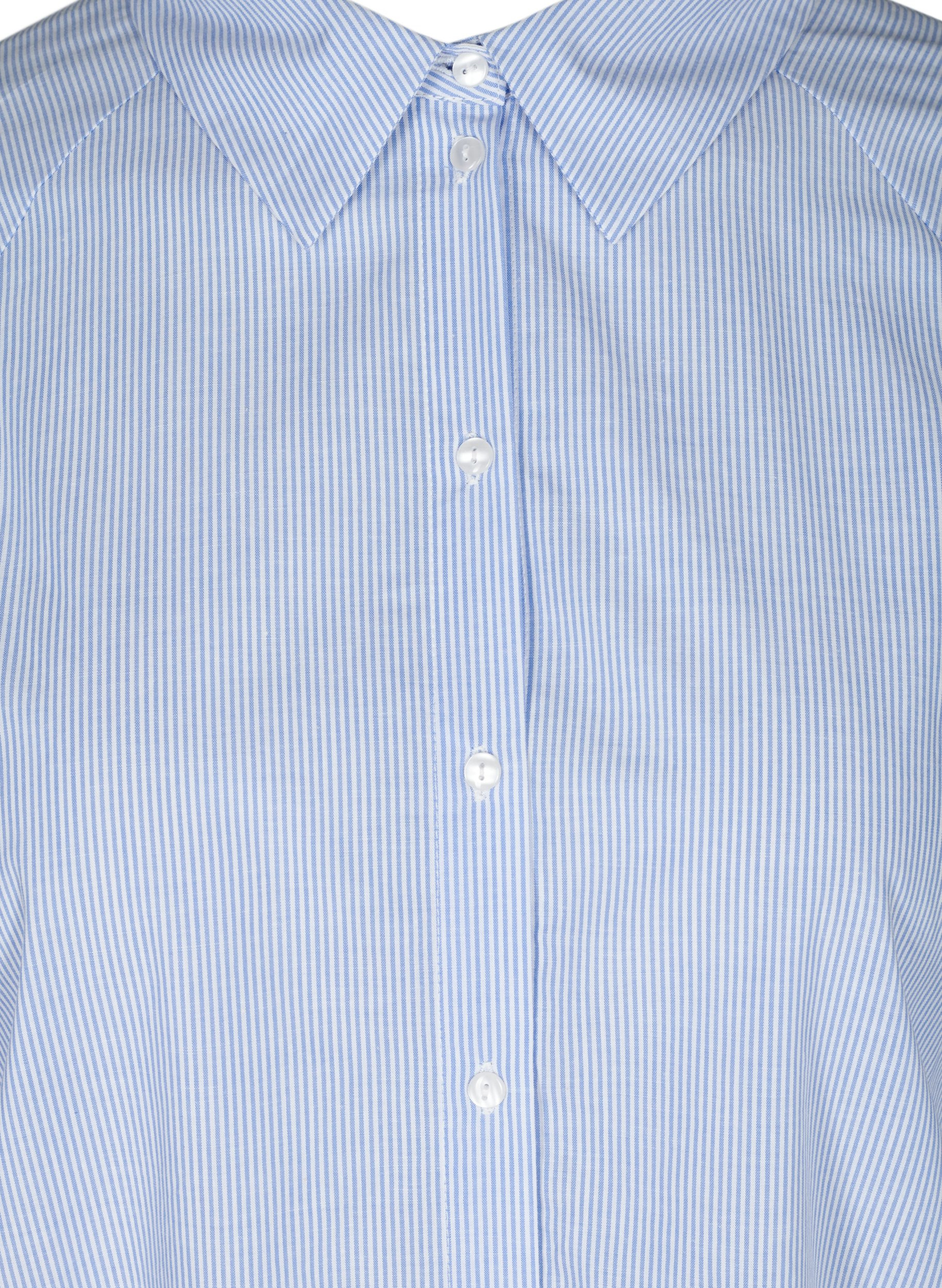Stribet skjorte i bomuld, White/Blue stripe, Packshot image number 2