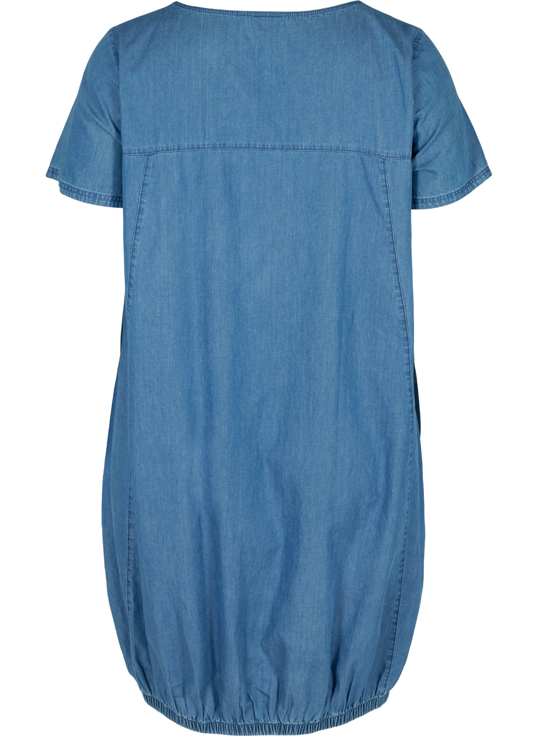 Kortærmet denimkjole med lommer, Blue denim, Packshot image number 1